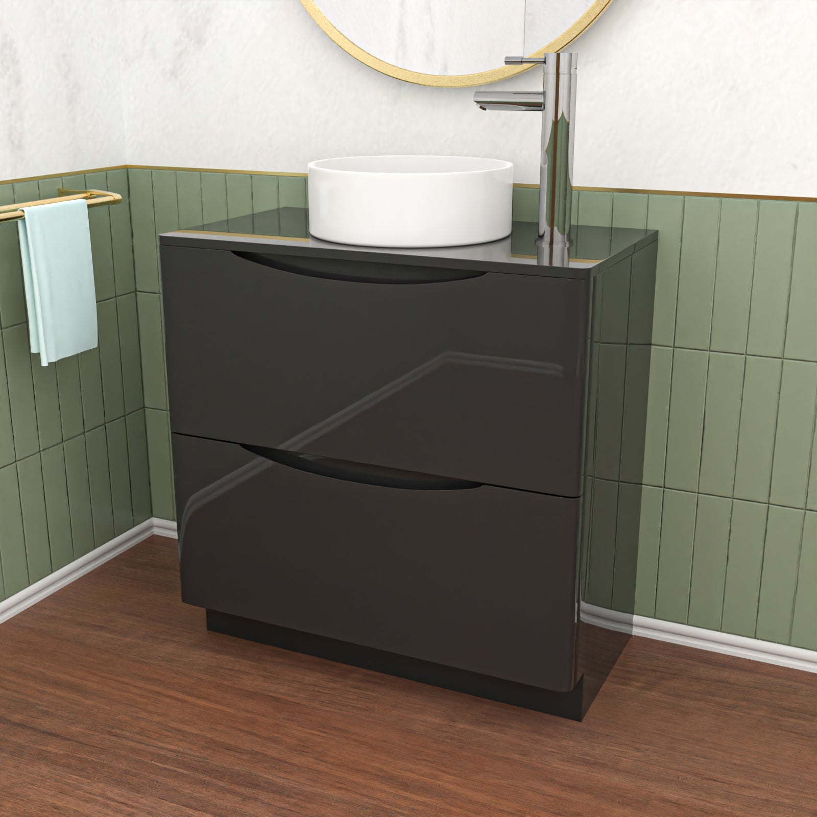 Dark Grey 800mm 2 Drawer Work Top Freestanding Bathroom Vanity Unit