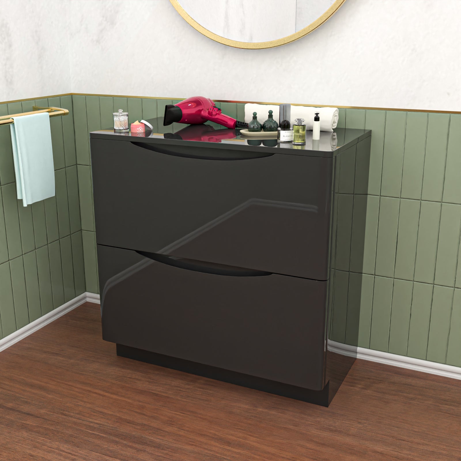 Dark Grey 800mm 2 Drawer Work Top Freestanding Bathroom Vanity Unit