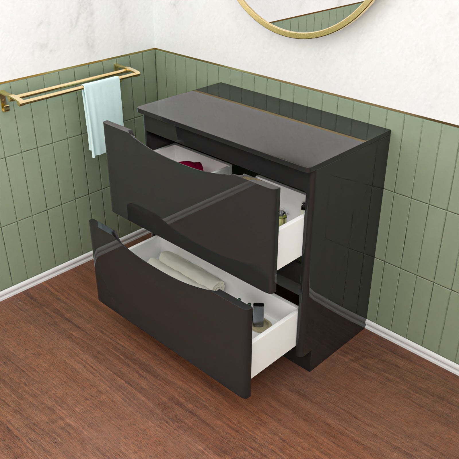 Dark Grey 800mm 2 Drawer Work Top Freestanding Bathroom Vanity Unit