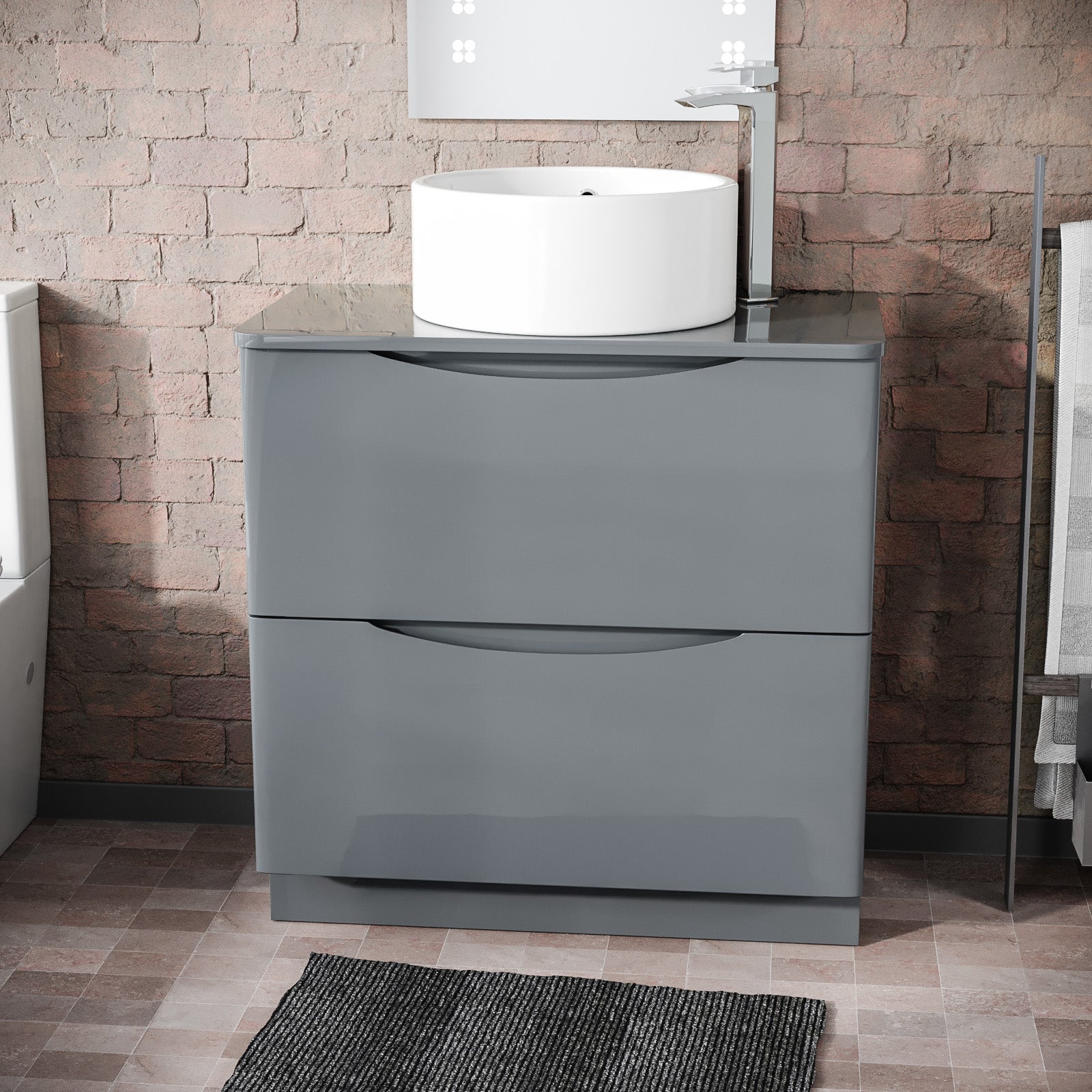 800mm Grey Freestanding Vanity With Worktop and 420mm Round Basin