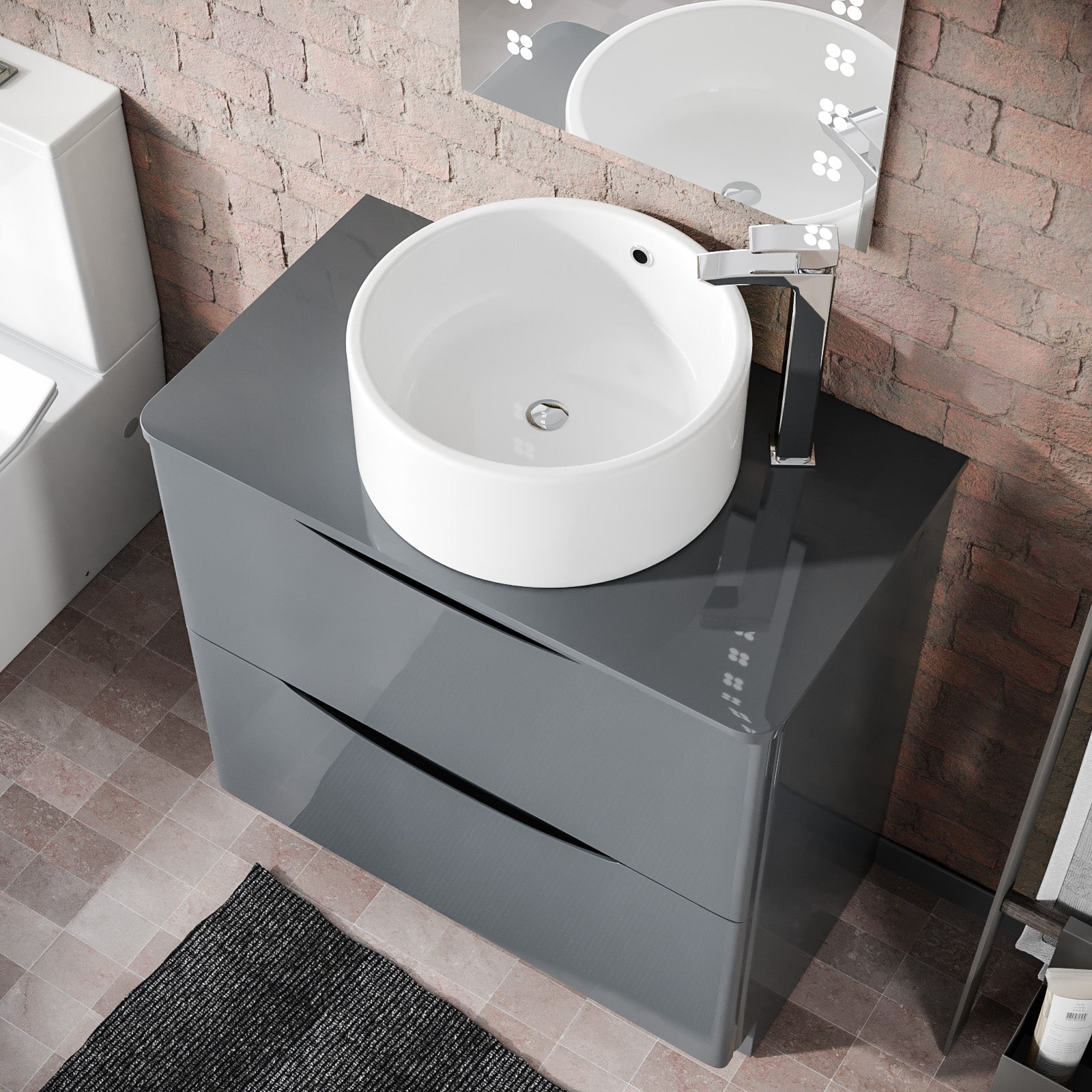 800mm Grey Freestanding Vanity With Worktop and 420mm Round Basin