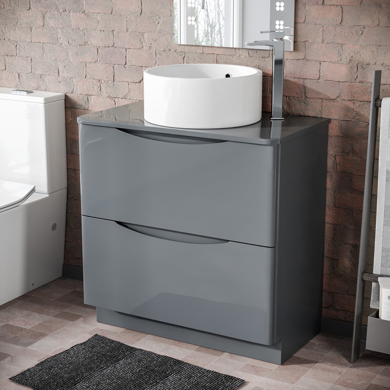 800mm Grey Freestanding Vanity With Worktop and 420mm Round Basin