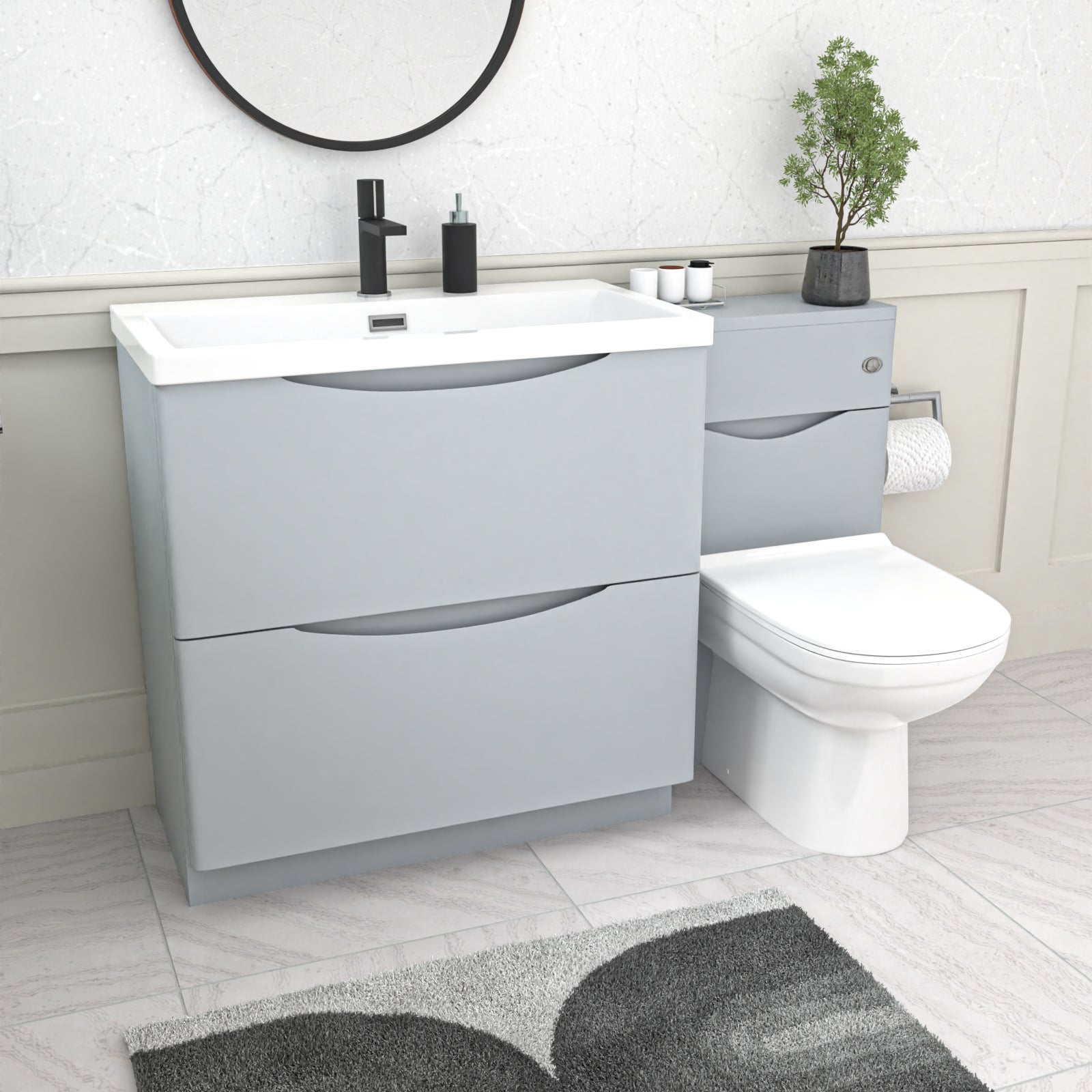 Merton Matte Grey 800mm Drawers Basin Vanity, WC Unit and BTW Toilet