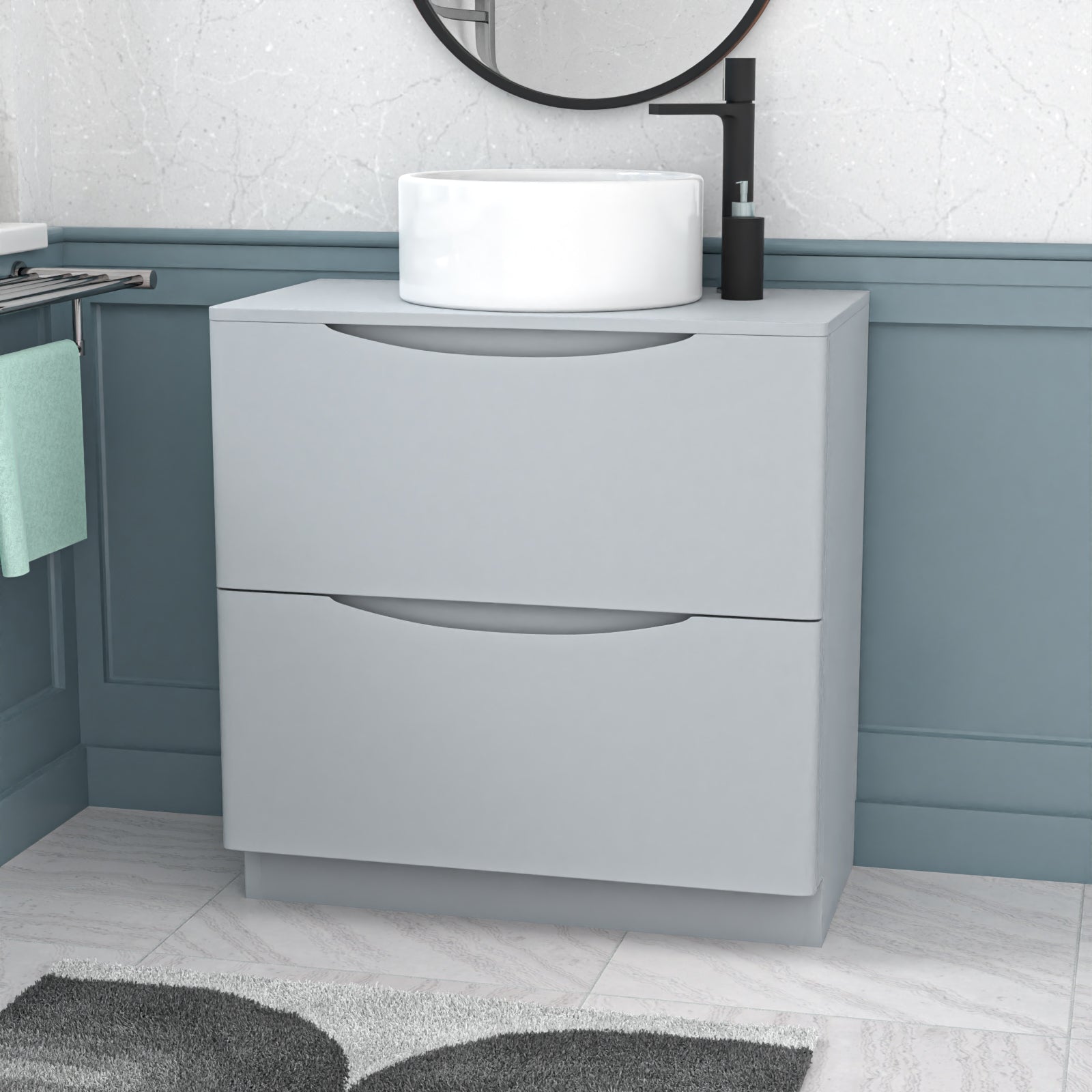 800mm Matte Grey Freestanding Vanity With Worktop and 420mm Round Basin