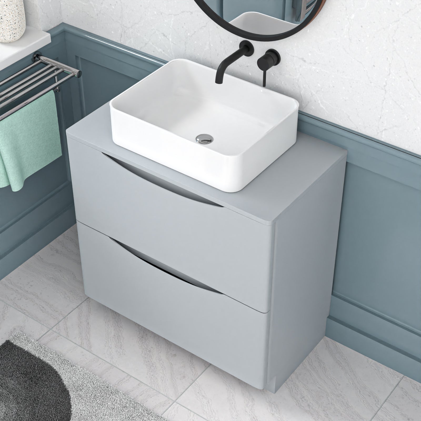 Merton 800mm Matte Grey Freestanding Vanity Unit With Square Bowl Basin
