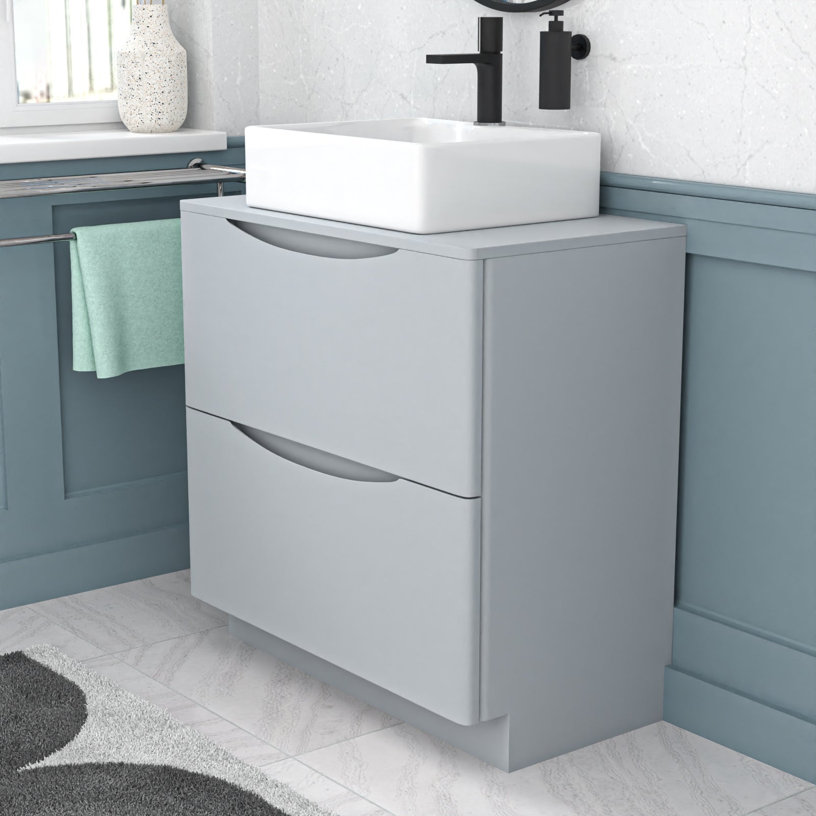 Merton 800mm Matte Grey Bathroom Vanity Unit, Worktop With Square Bowl Basin