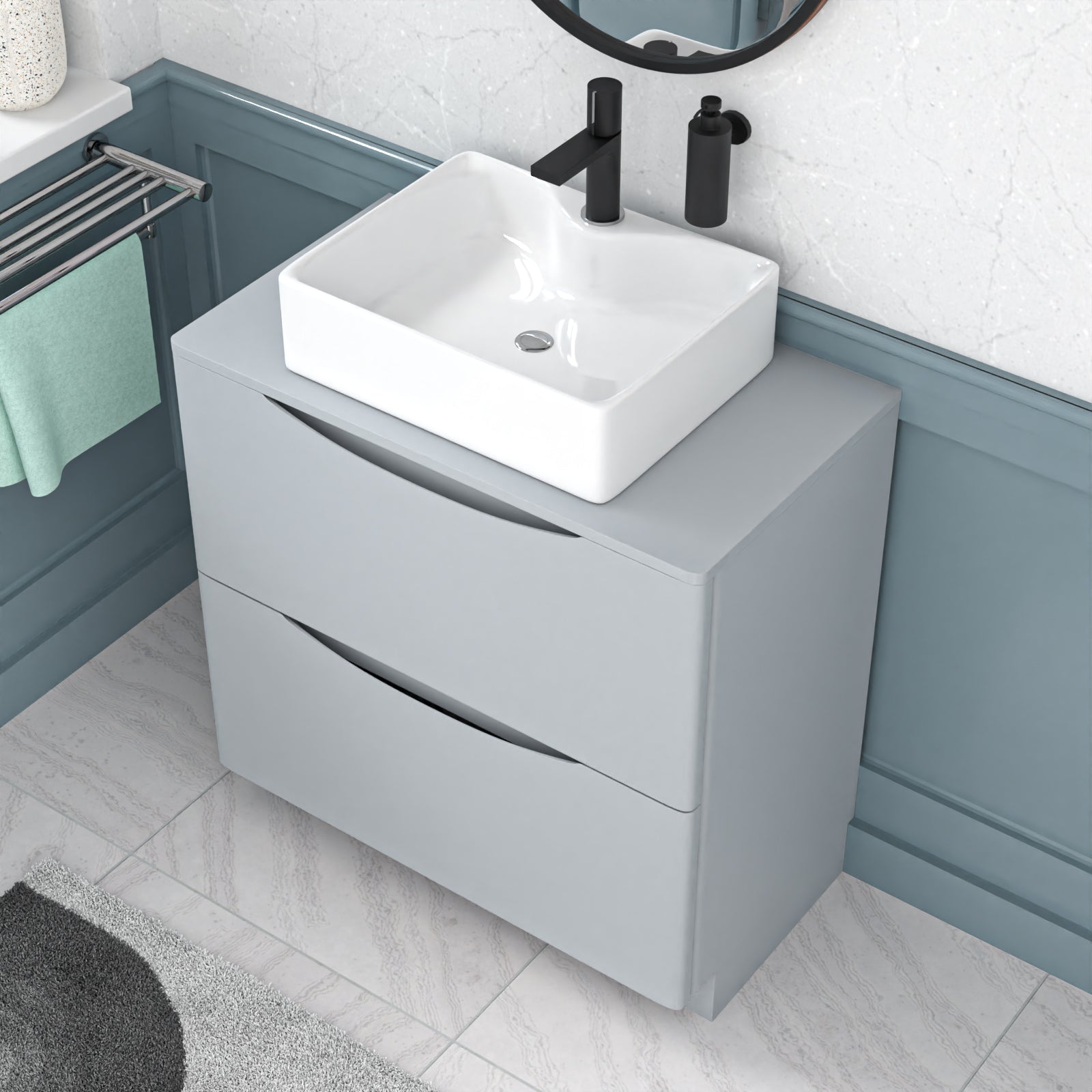 Merton 800mm Matte Grey Bathroom Vanity Unit, Worktop With Square Bowl Basin