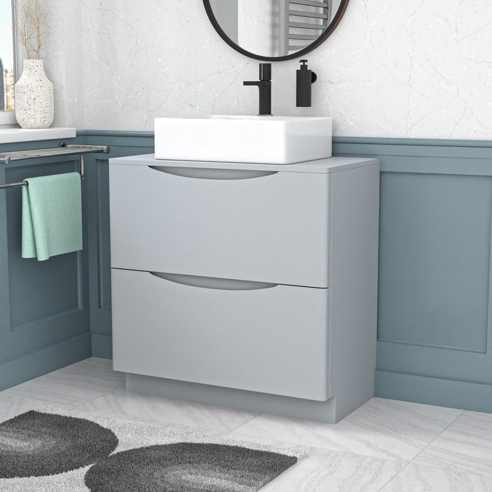 Merton 800mm Matte Grey Bathroom Vanity Unit, Worktop With Square Bowl Basin