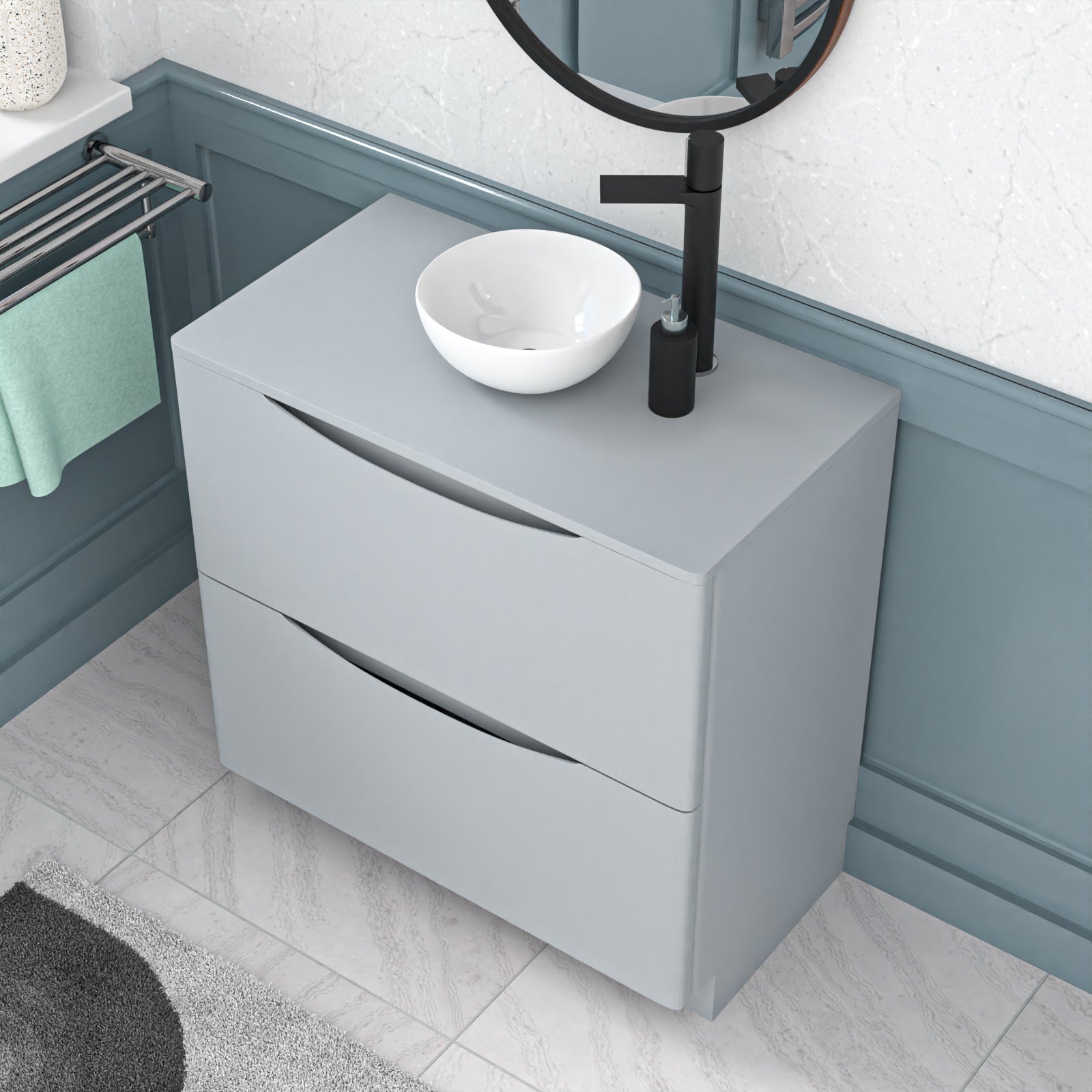 Merton Matte Grey 800mm Bathroom Freestanding Vanity Unit Round Ceramic Basin