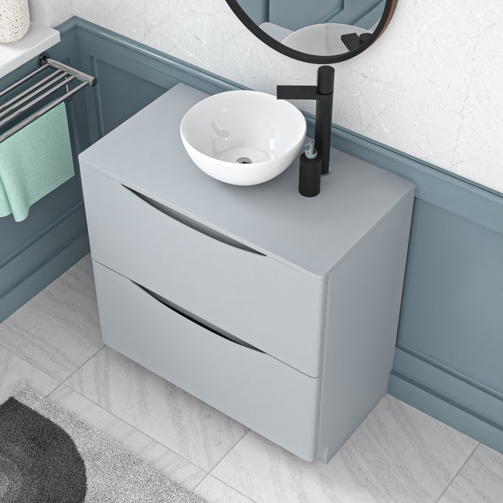 Merton Matte Grey 800mm Bathroom Freestanding Vanity Unit Round Ceramic Basin