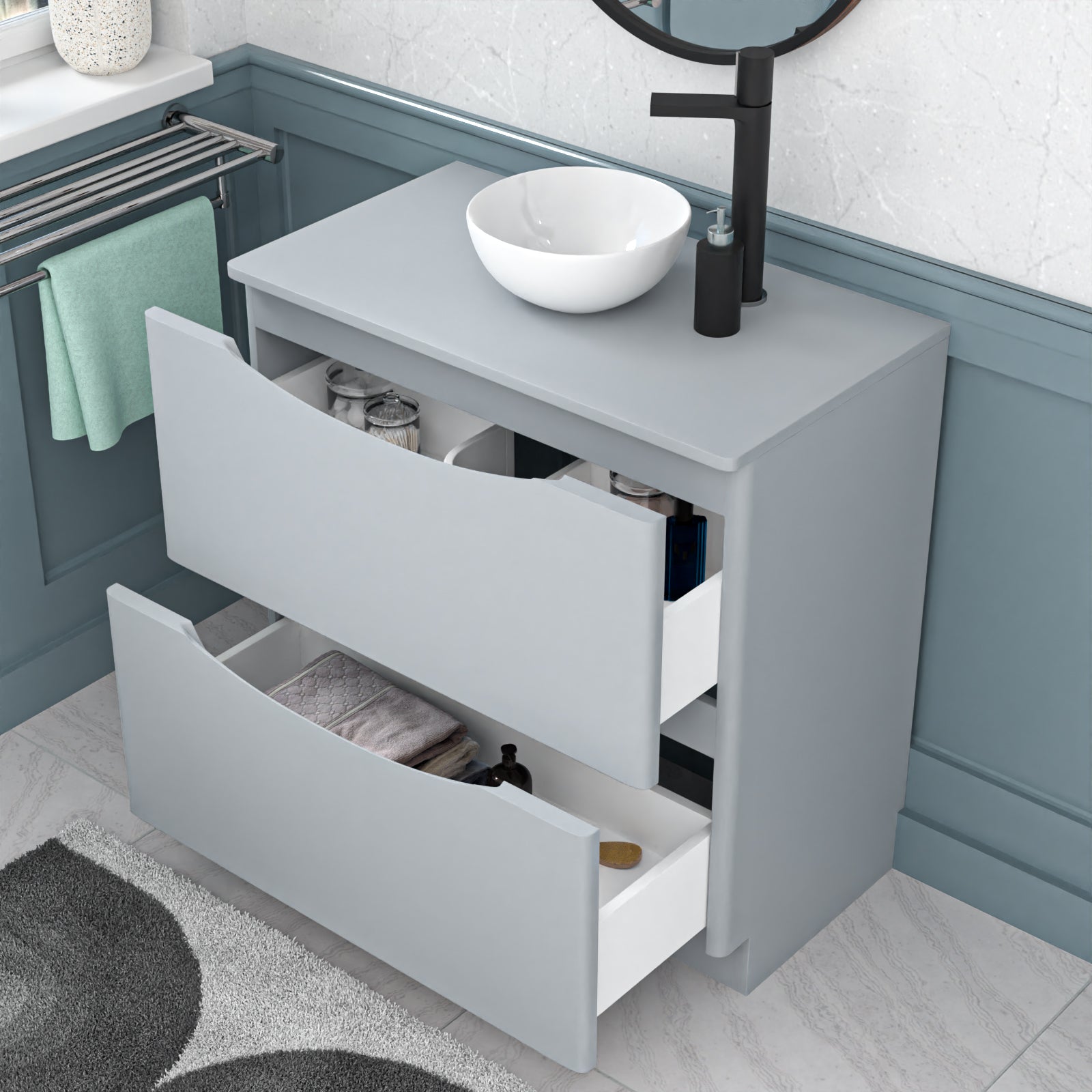 Merton Matte Grey 800mm Bathroom Freestanding Vanity Unit Round Ceramic Basin