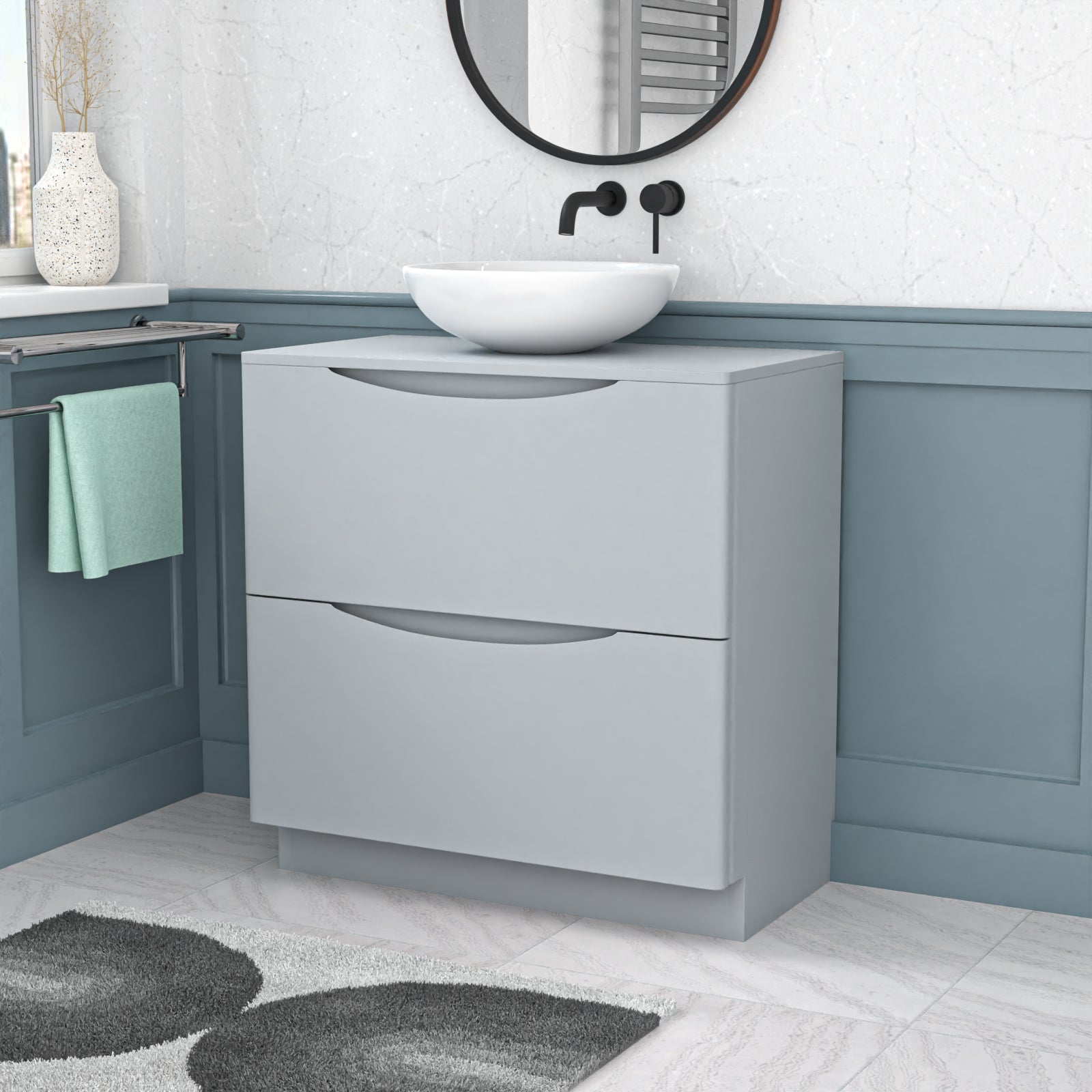 Merton Matte Grey 800mm Freestanding Vanity Unit With Round Ceramic Basin