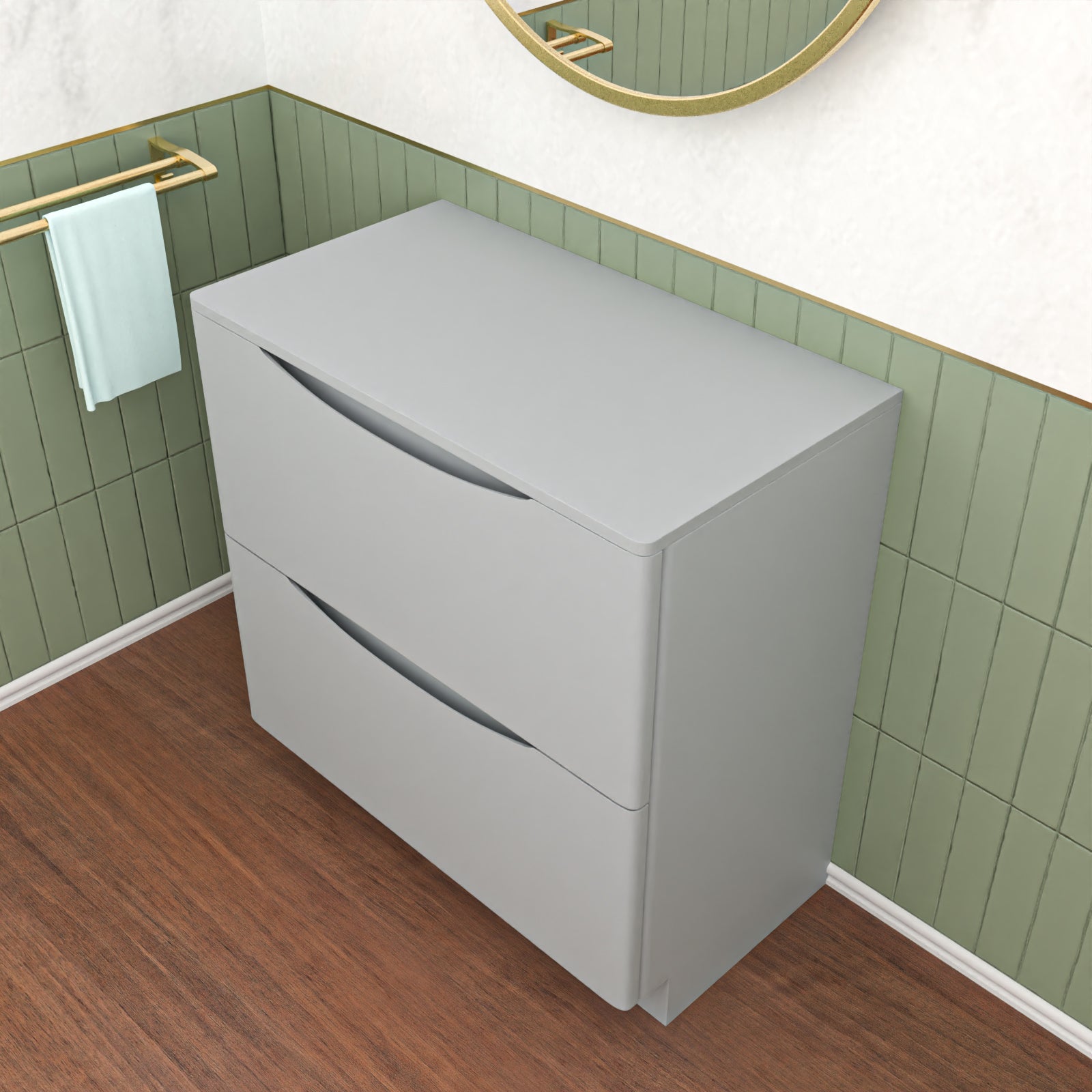 Matte Grey 800mm 2 Drawer Work Top Freestanding Vanity Unit