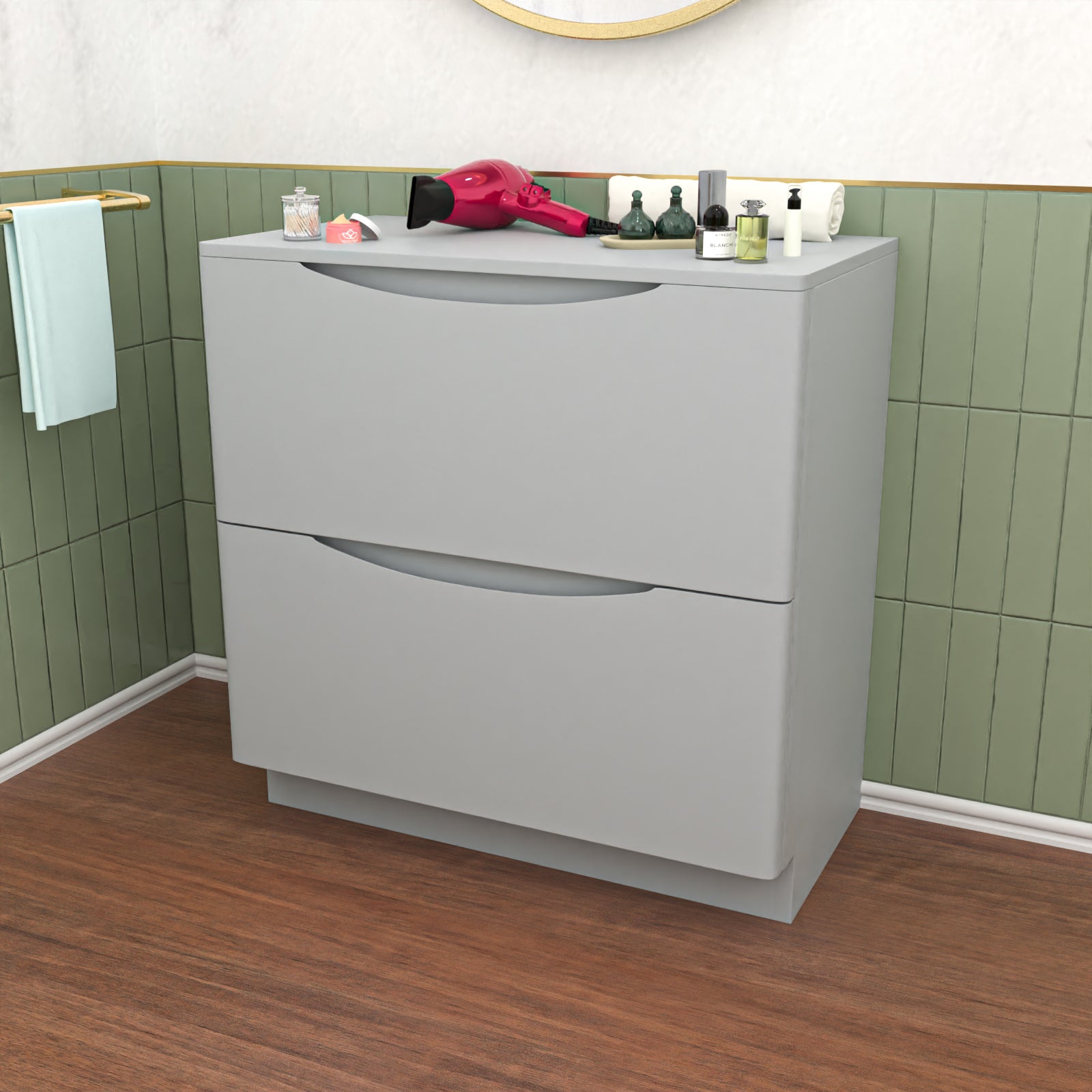 Matte Grey 800mm 2 Drawer Work Top Freestanding Vanity Unit