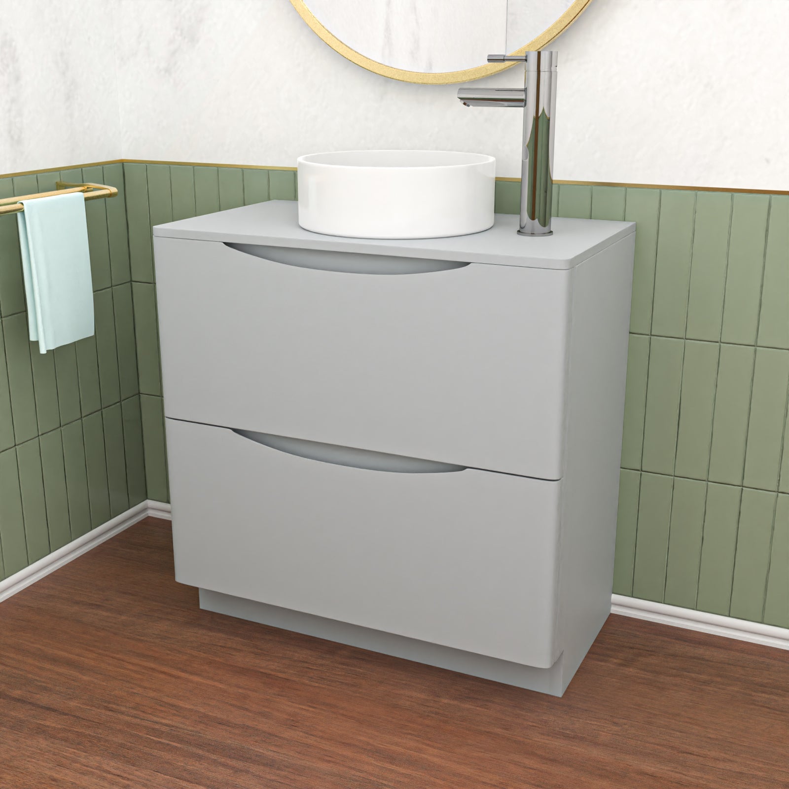 Matte Grey 800mm 2 Drawer Work Top Freestanding Vanity Unit