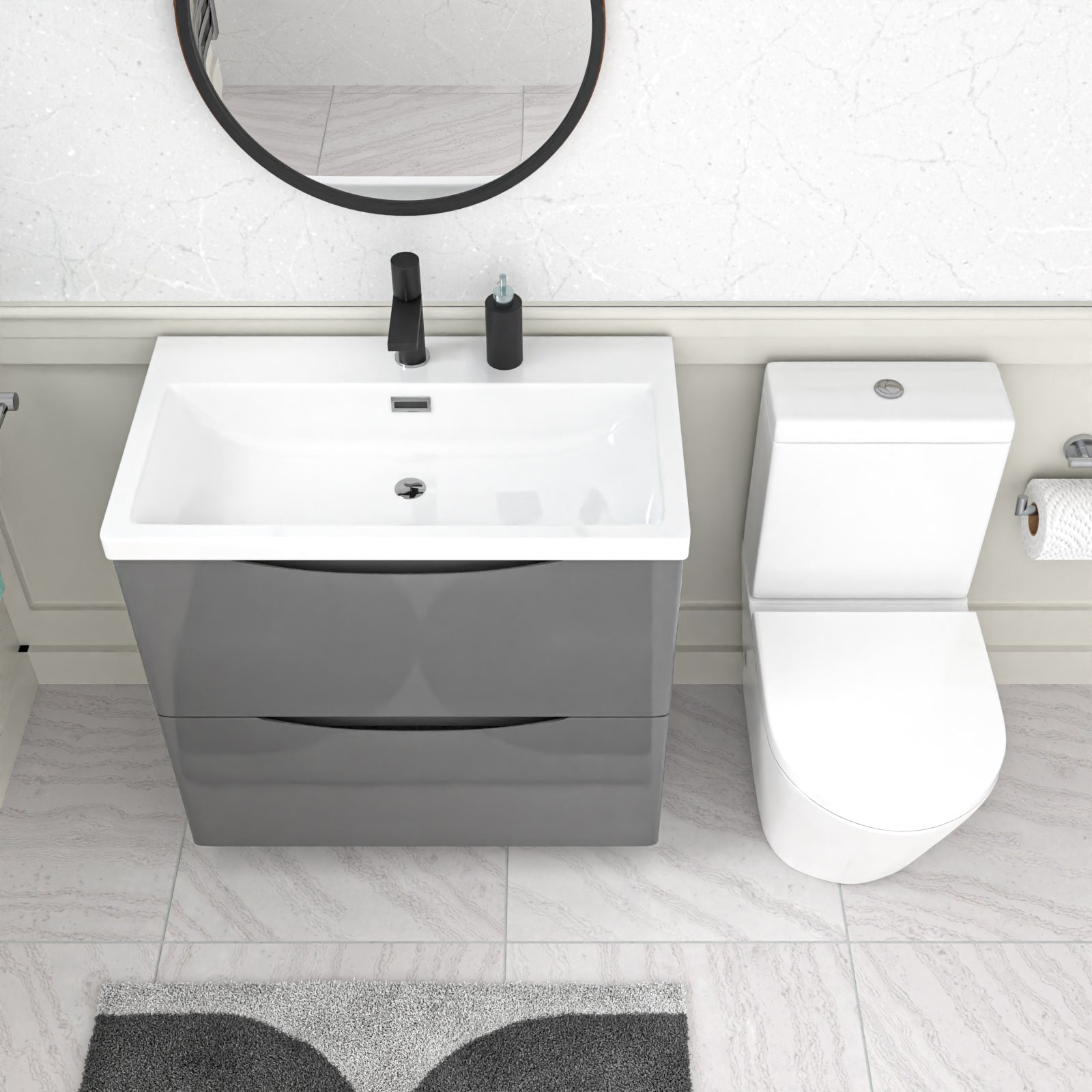 Merton Steel Grey 800mm Basin Vanity Unit and Rimless Close Coupled Toilet