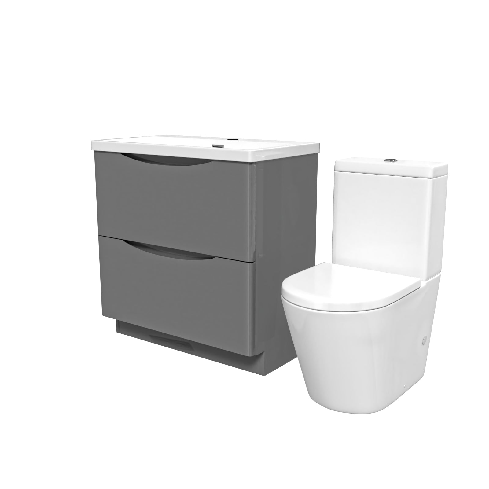Merton Steel Grey 800mm Basin Vanity Unit and Rimless Close Coupled Toilet