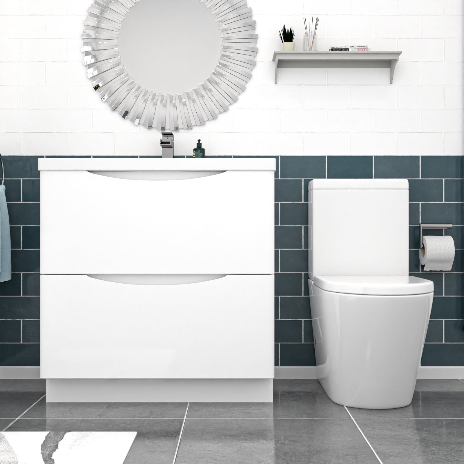 Merton White 800mm Basin Vanity Unit and Rimless Close Coupled Toilet