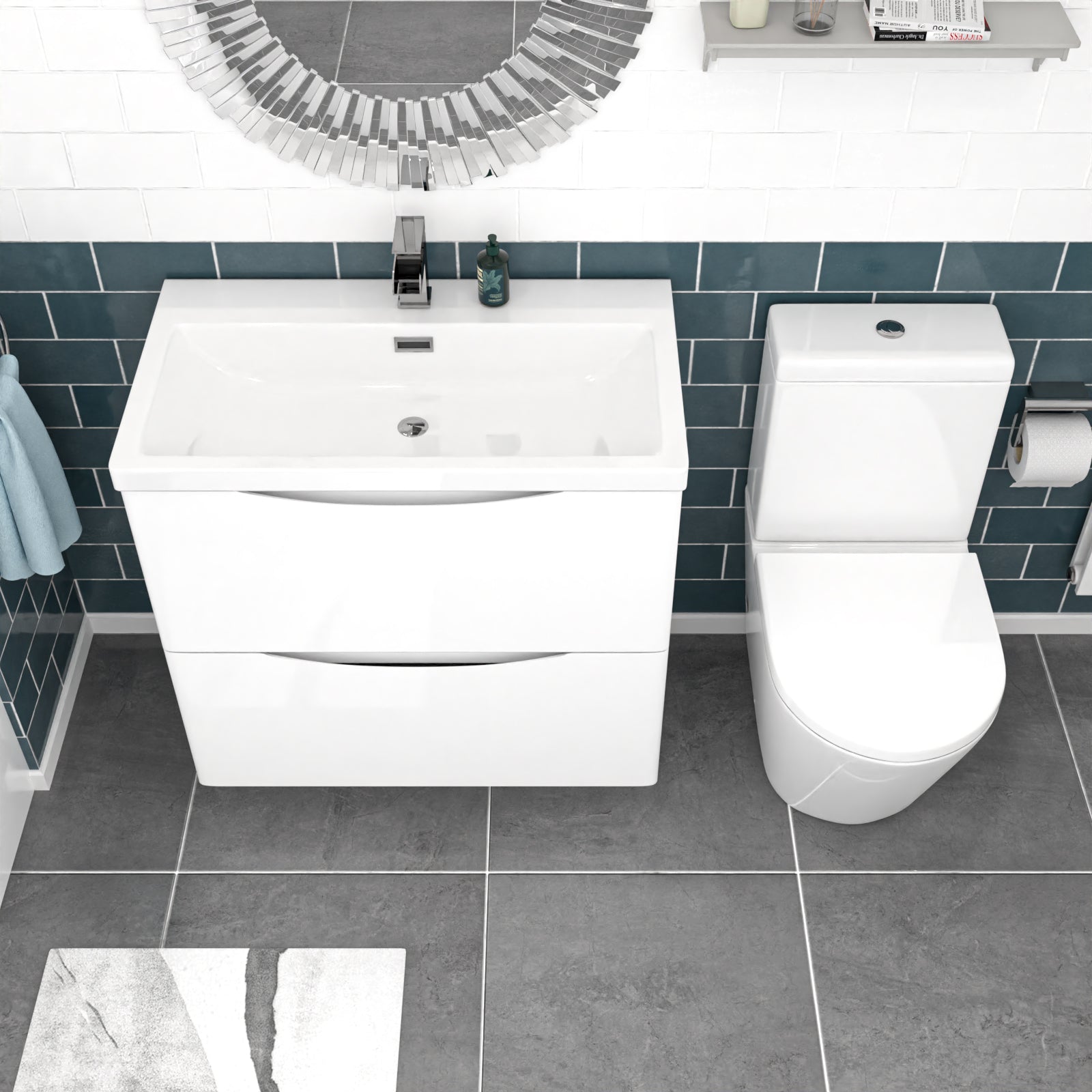 Merton White 800mm Basin Vanity Unit and Rimless Close Coupled Toilet