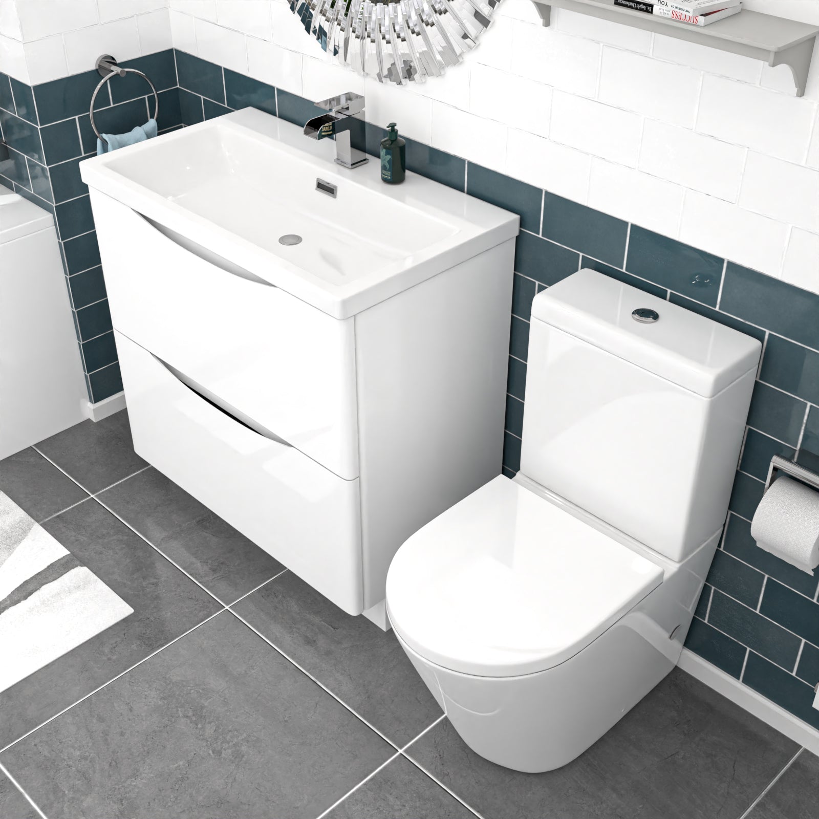 Merton White 800mm Basin Vanity Unit and Rimless Close Coupled Toilet
