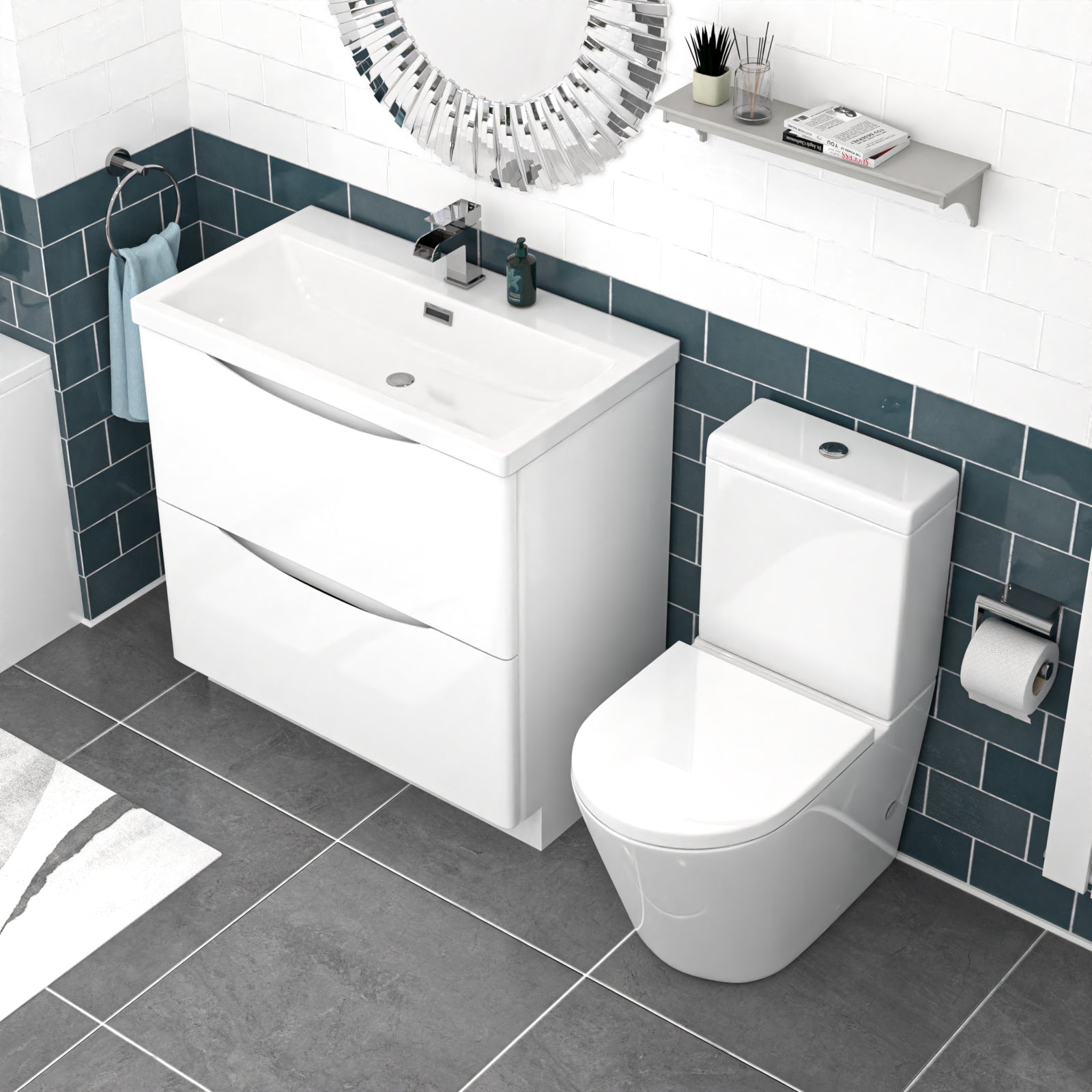 Merton White 800mm Basin Vanity Unit and Rimless Close Coupled Toilet