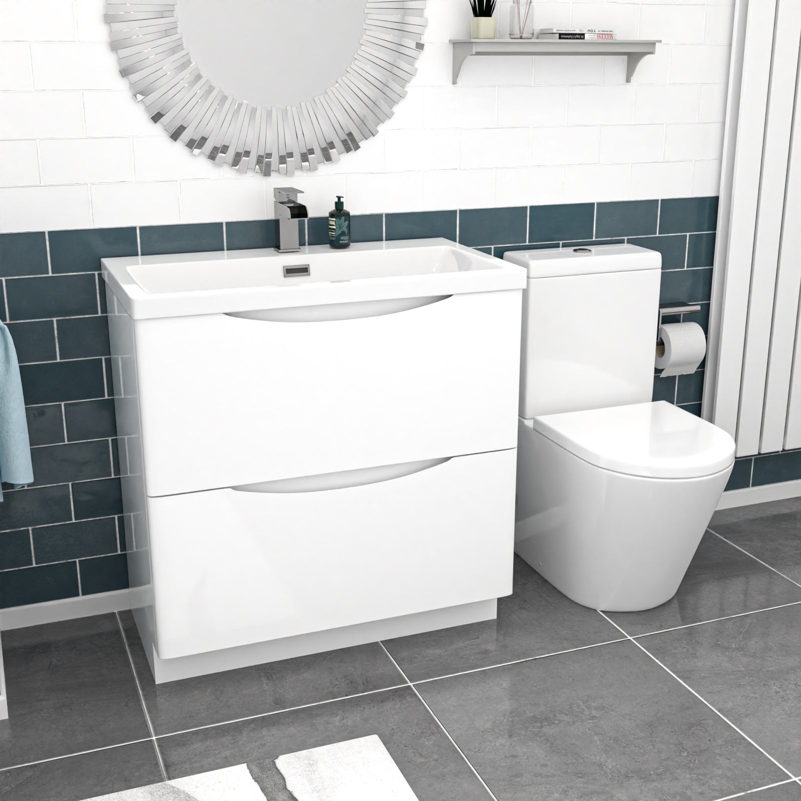 Merton White 800mm Basin Vanity Unit and Rimless Close Coupled Toilet