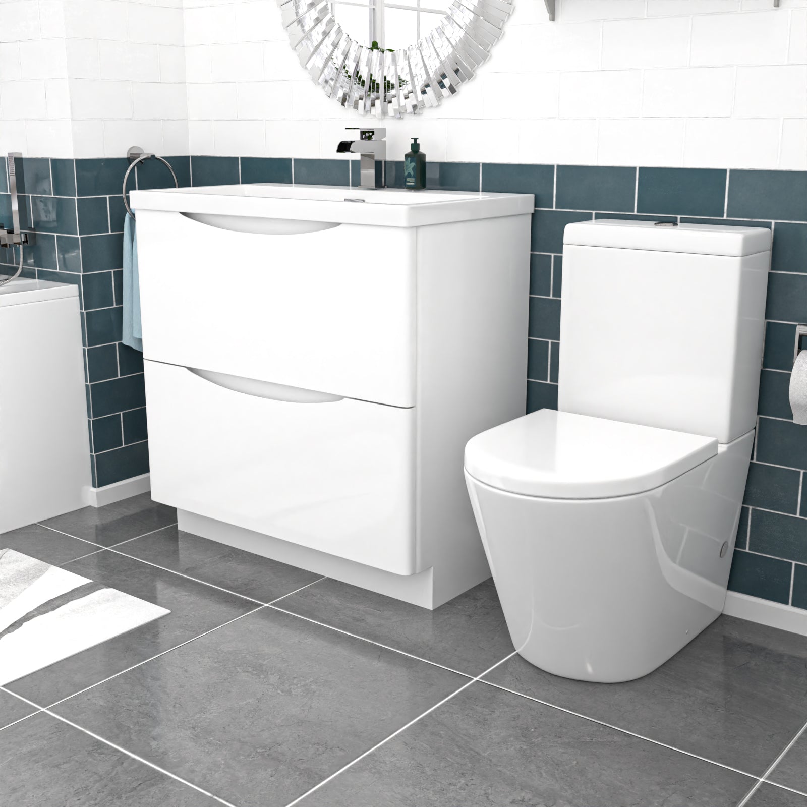 Merton White 800mm Basin Vanity Unit and Rimless Close Coupled Toilet