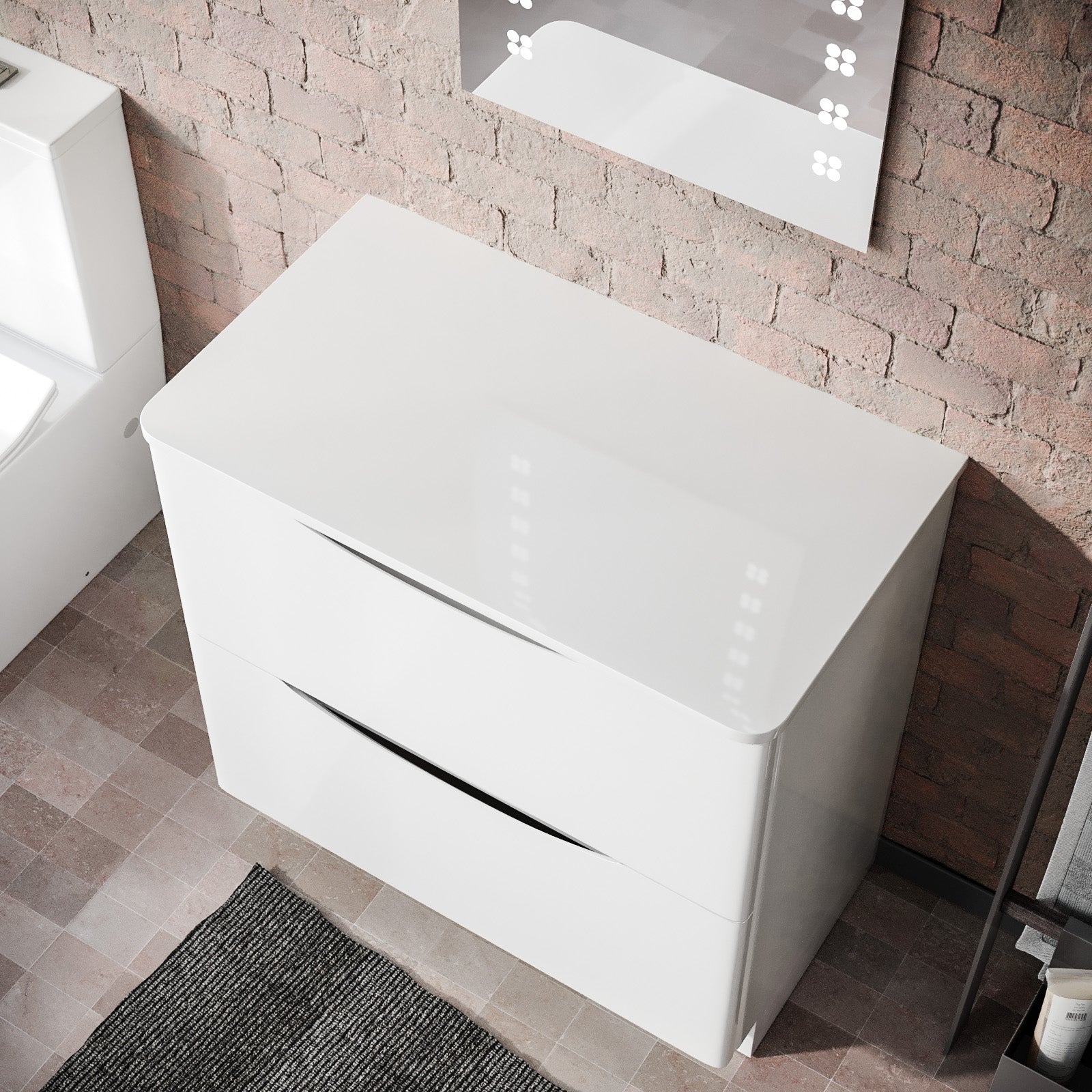 Merton 800 mm Gloss White 2 Drawer Work Top Freestanding Vanity Unit Bathroom