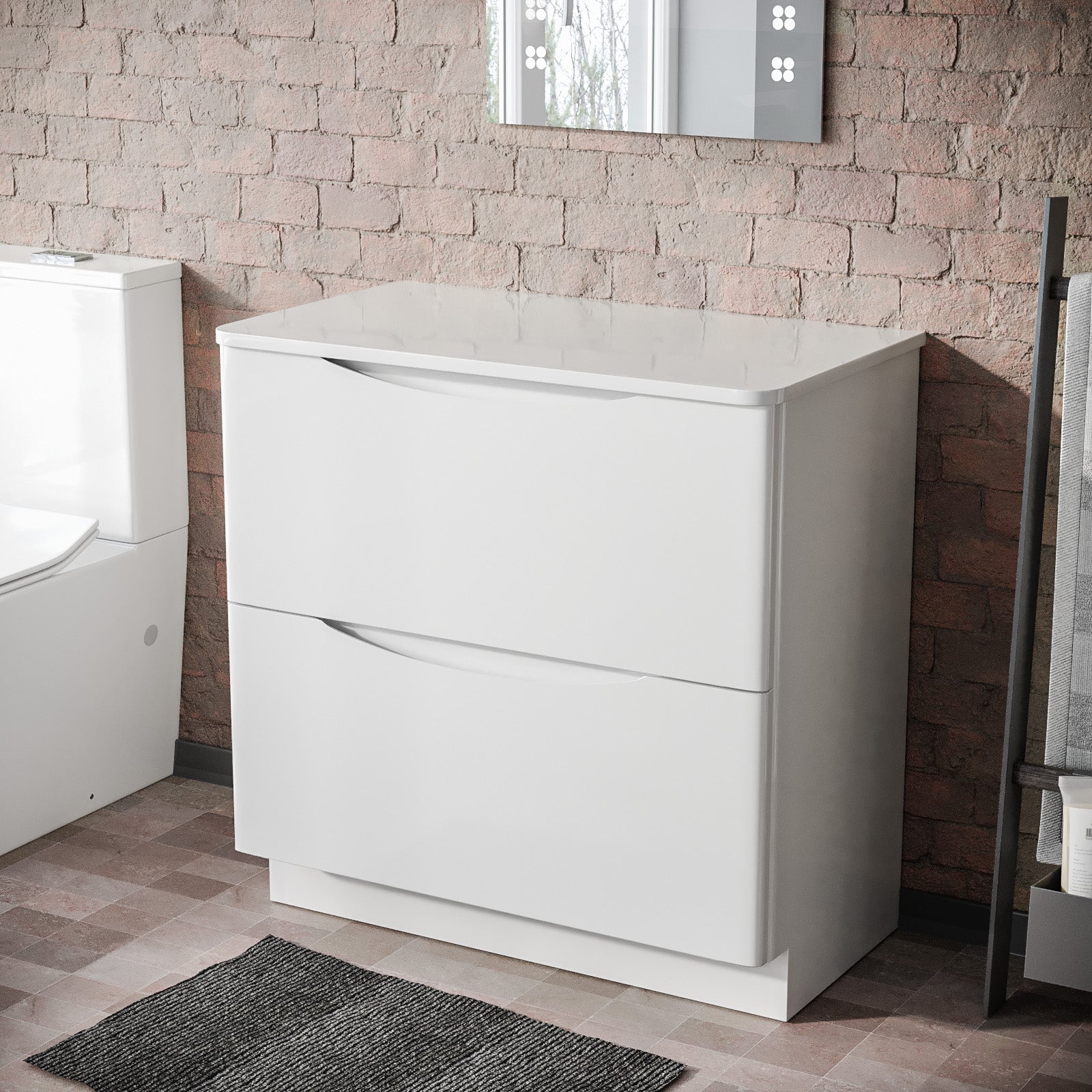 Merton 800 mm Gloss White 2 Drawer Work Top Freestanding Vanity Unit Bathroom
