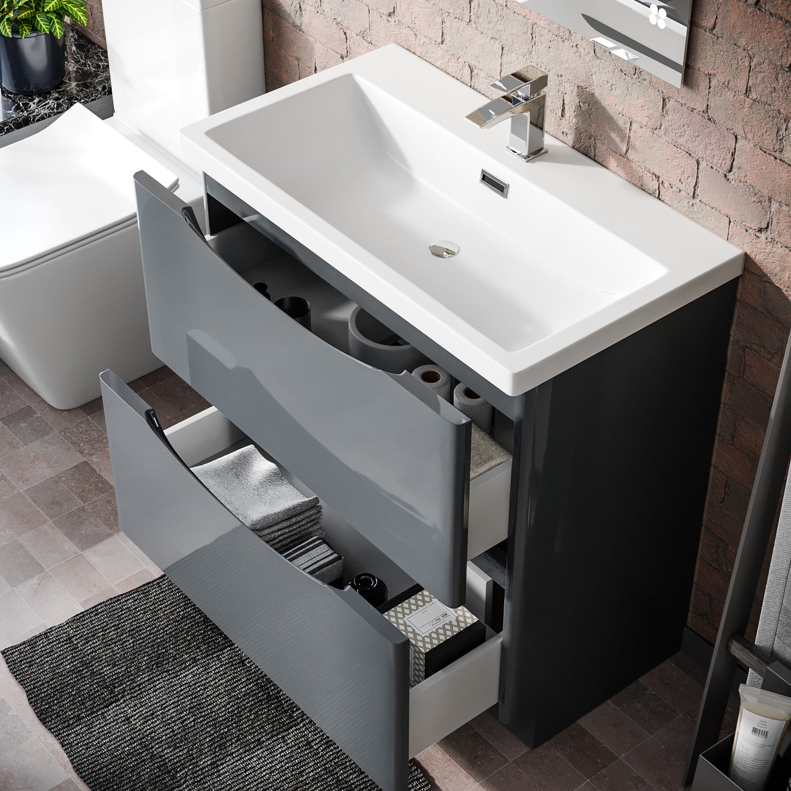 Merton Modern 800mm Grey Floorstanding Basin Vanity Unit