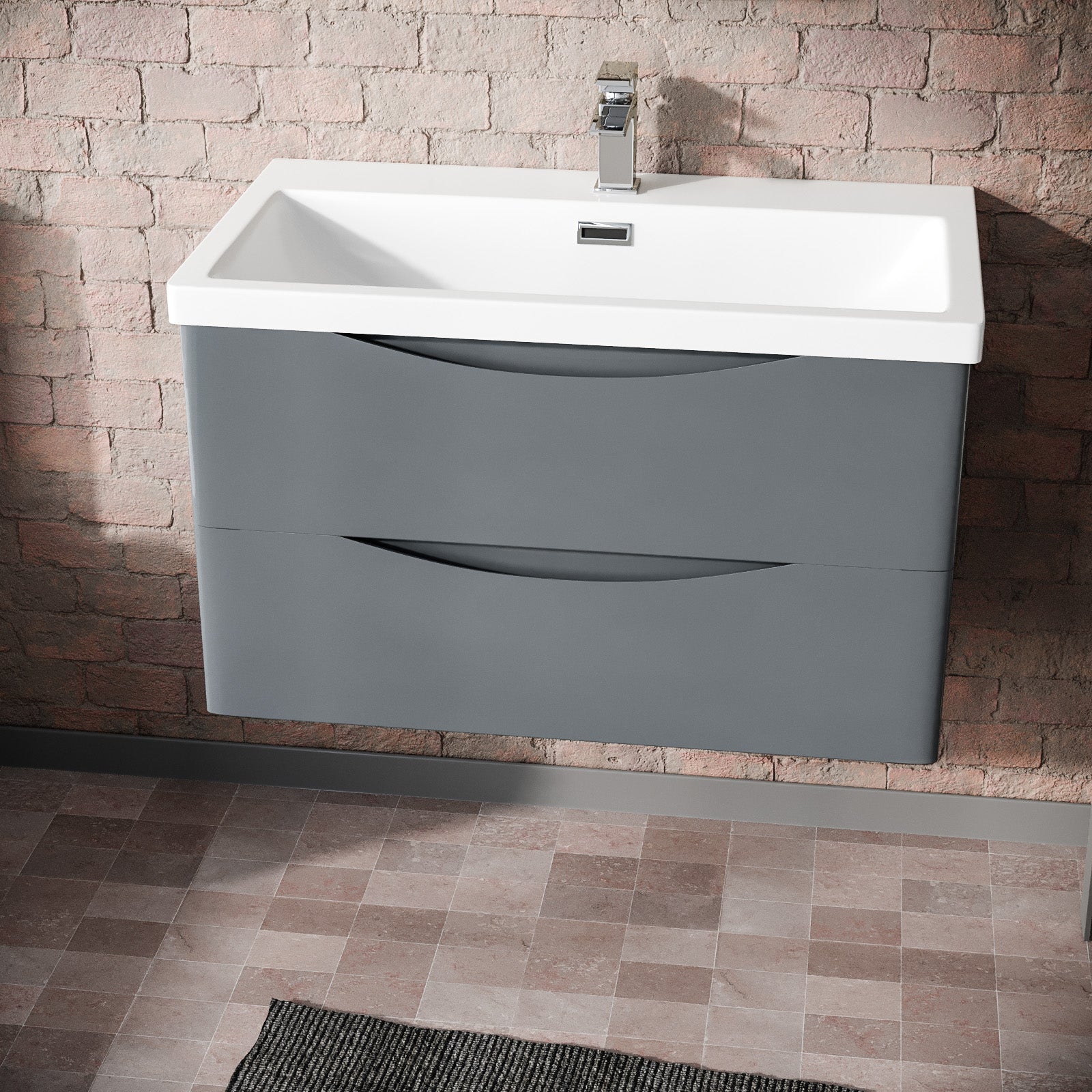 Merton 800mm Steel Grey Wall Hung Basin Sink Vanity