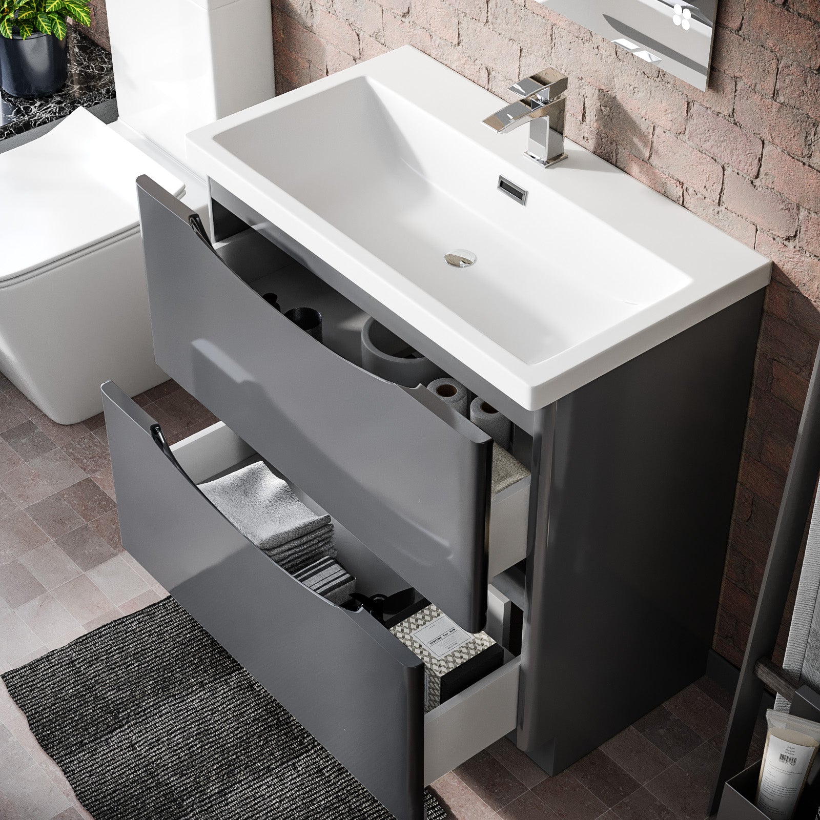 Merton Modern 800mm Steel Grey Basin Sink Flat Pack Vanity