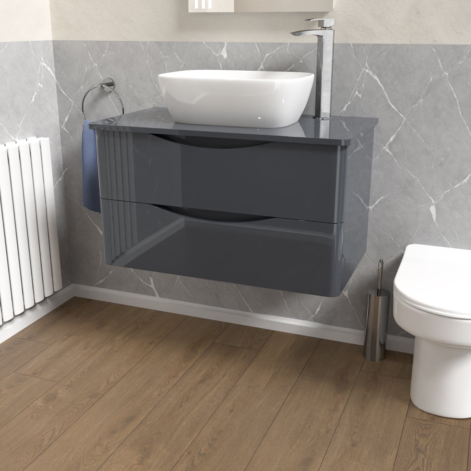 Merton Grey 800mm Bathroom Wall Hung Vanity With Worktop