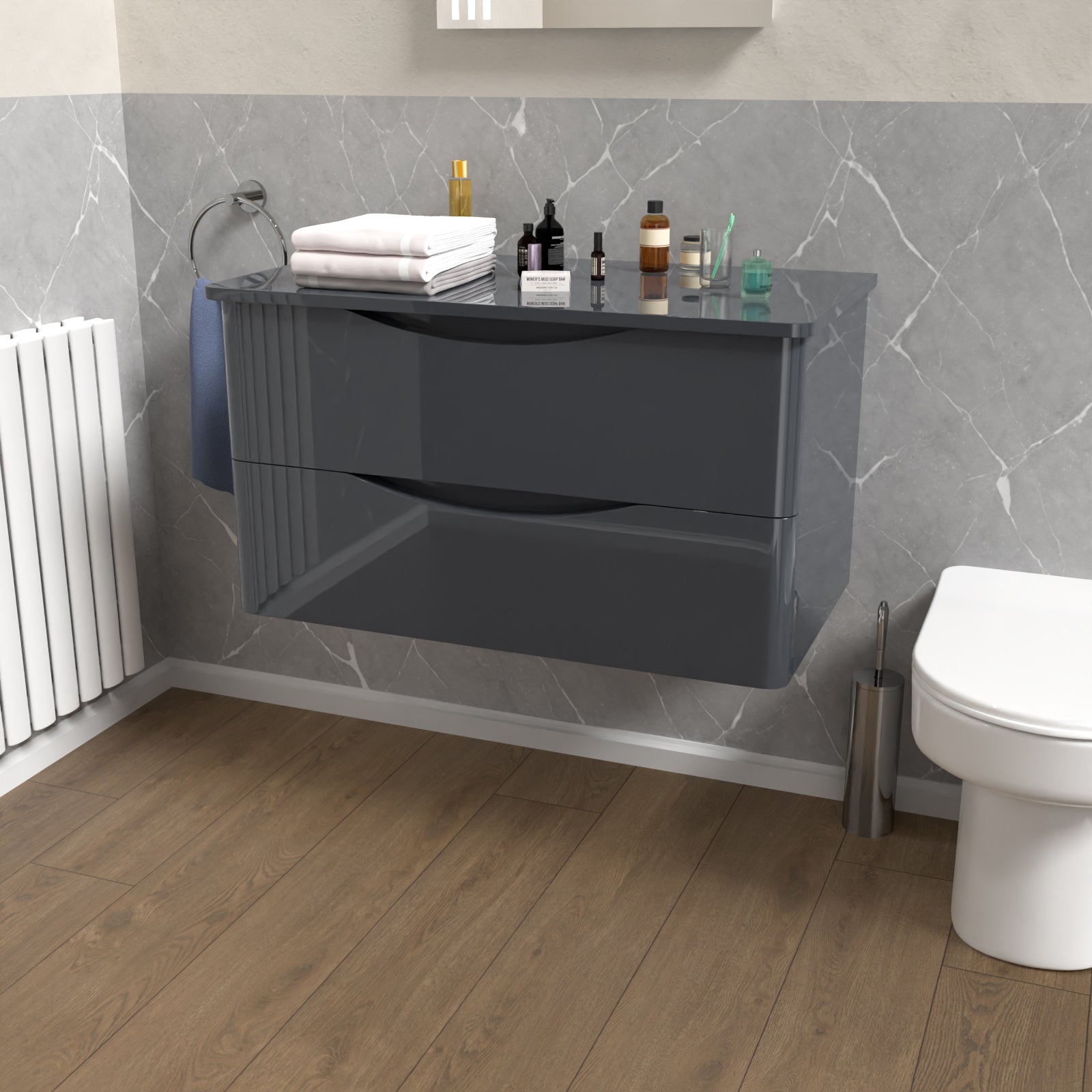 Merton Grey 800mm Bathroom Wall Hung Vanity With Worktop