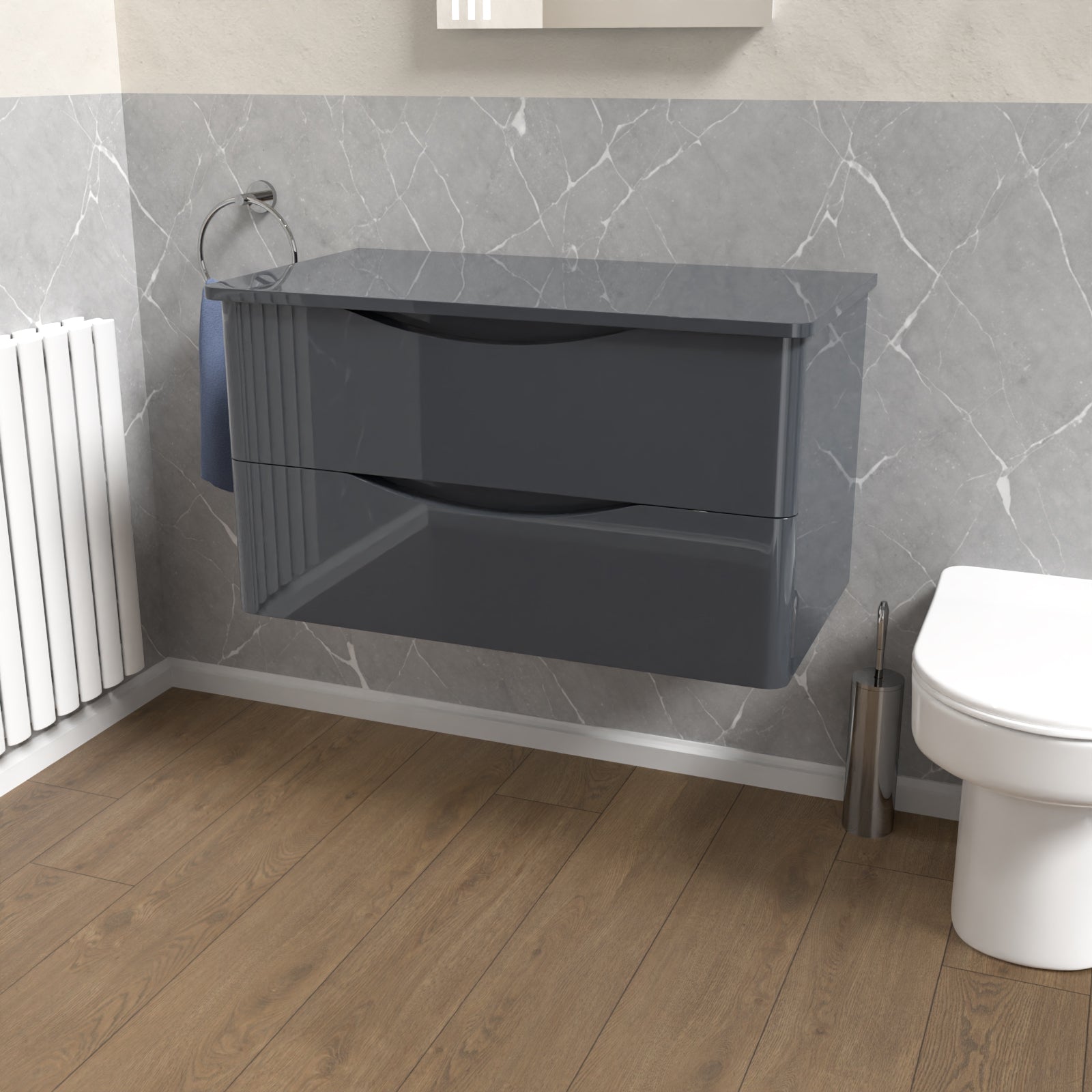 Merton Grey 800mm Bathroom Wall Hung Vanity With Worktop