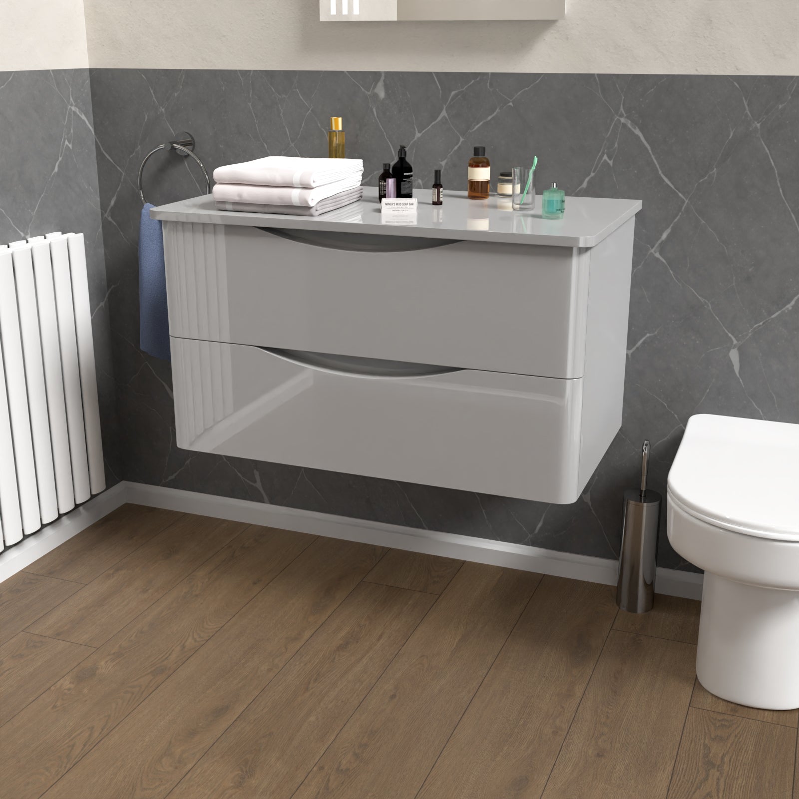 Merton Grey 800mm Bathroom Wall Hung Vanity With Worktop