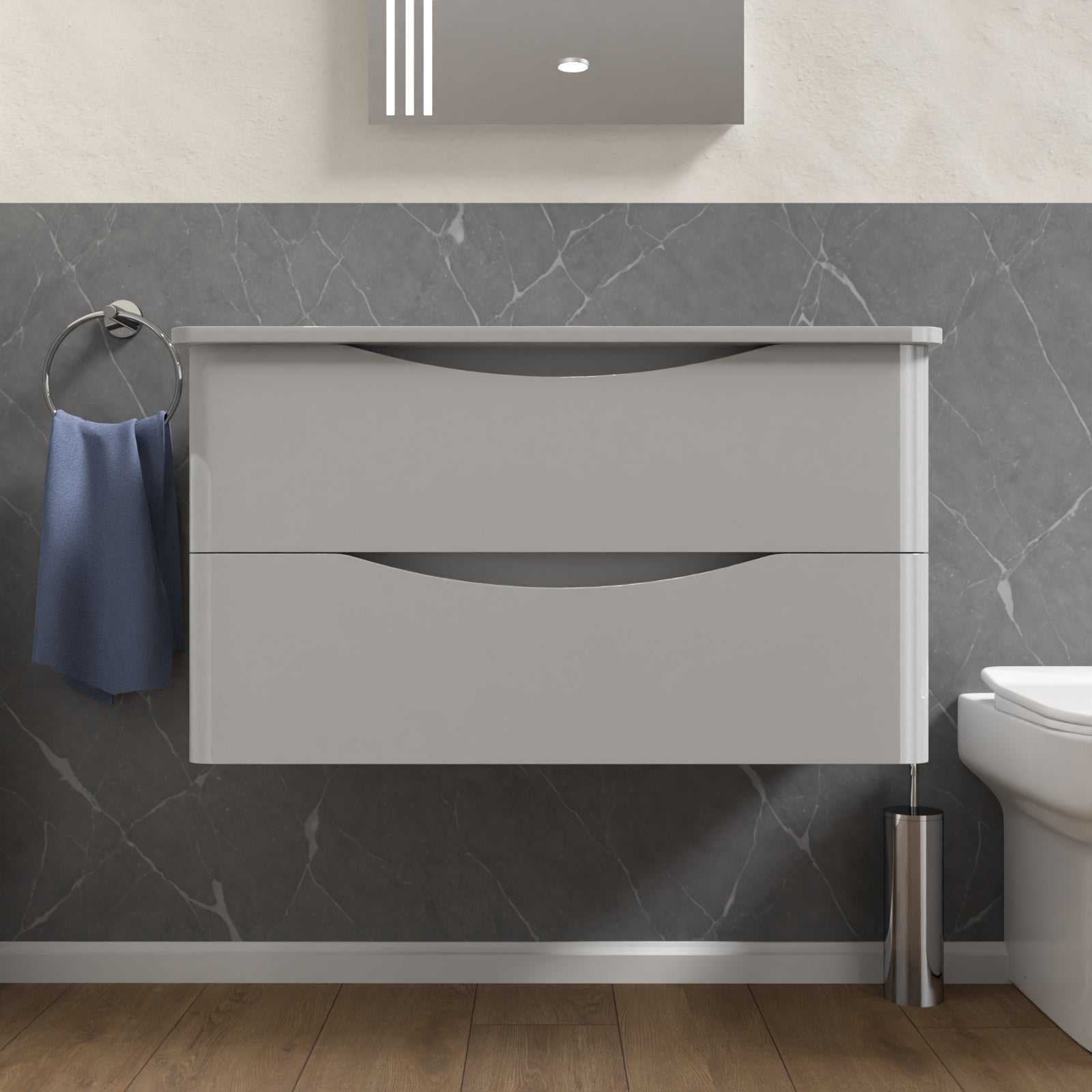 Merton Grey 800mm Bathroom Wall Hung Vanity With Worktop