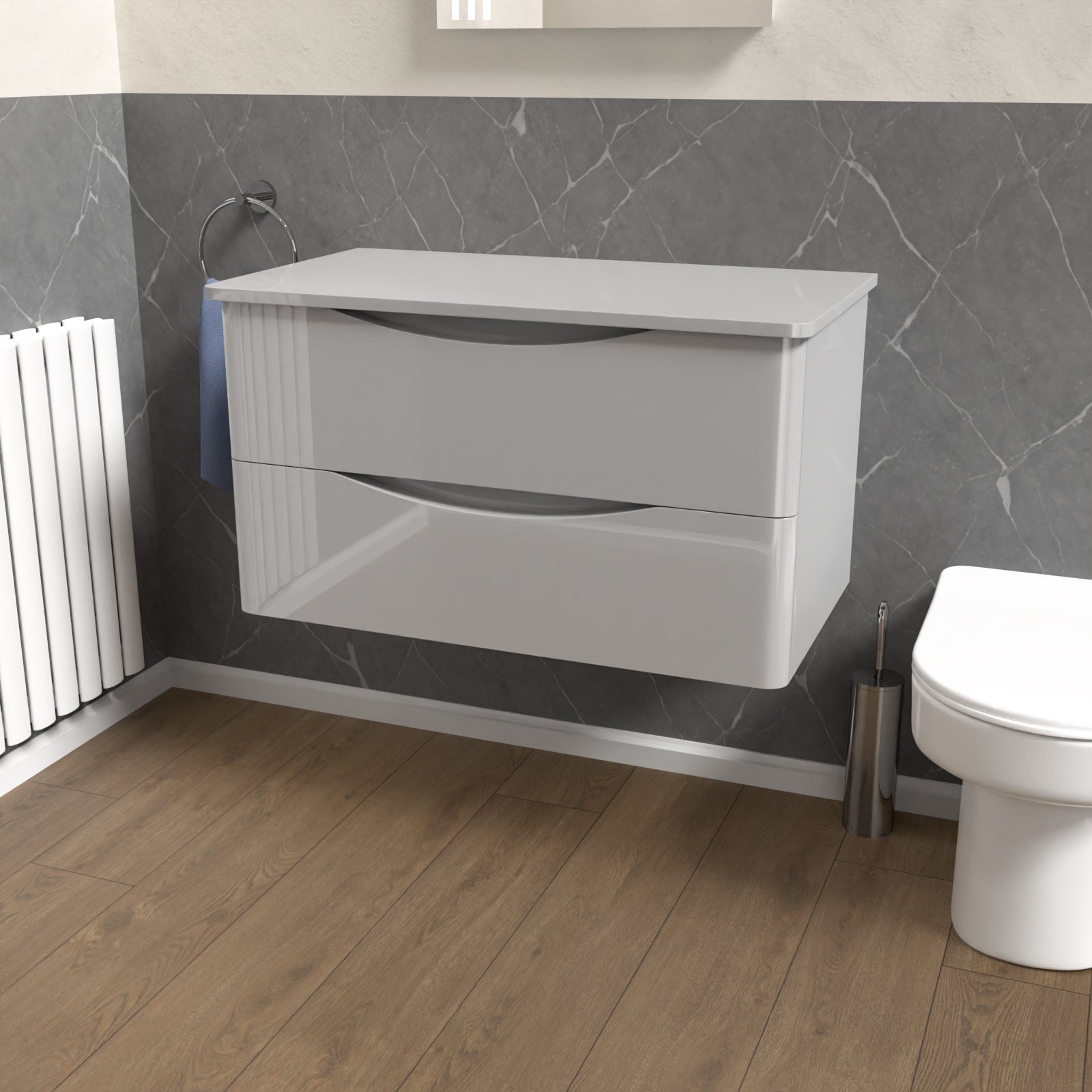 Merton Grey 800mm Bathroom Wall Hung Vanity With Worktop