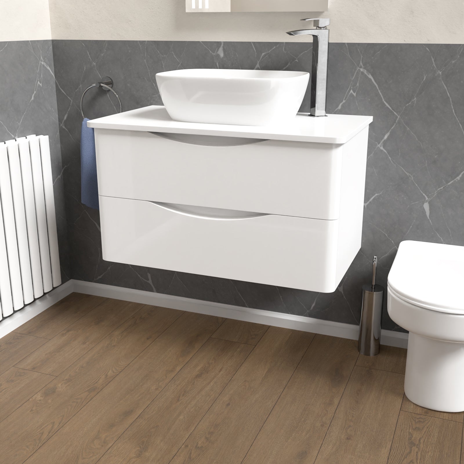 Merton White 800mm Bathroom Wall Hung Vanity With Worktop