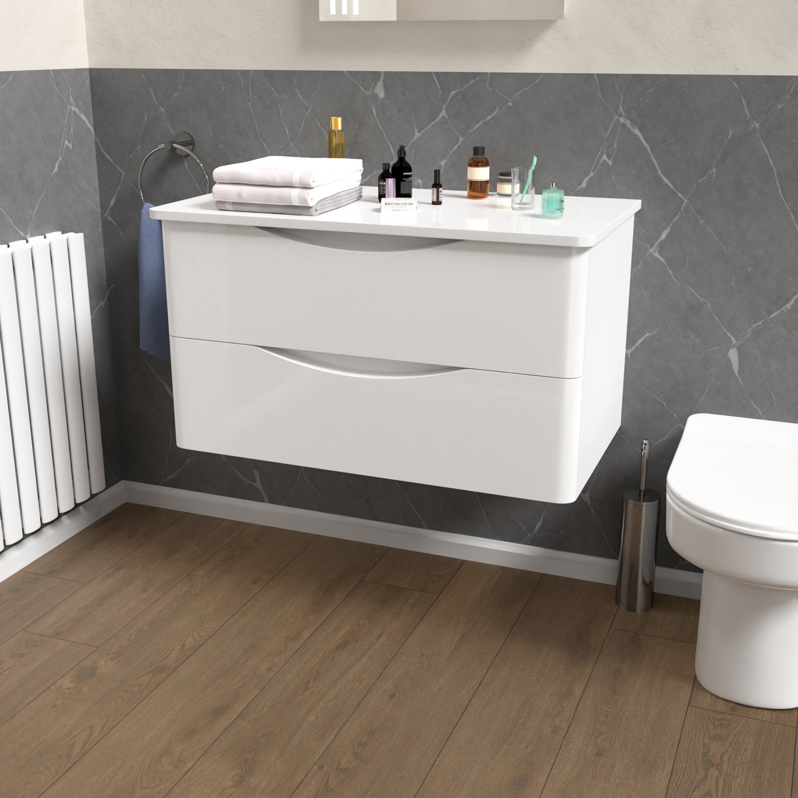 Merton White 800mm Bathroom Wall Hung Vanity With Worktop