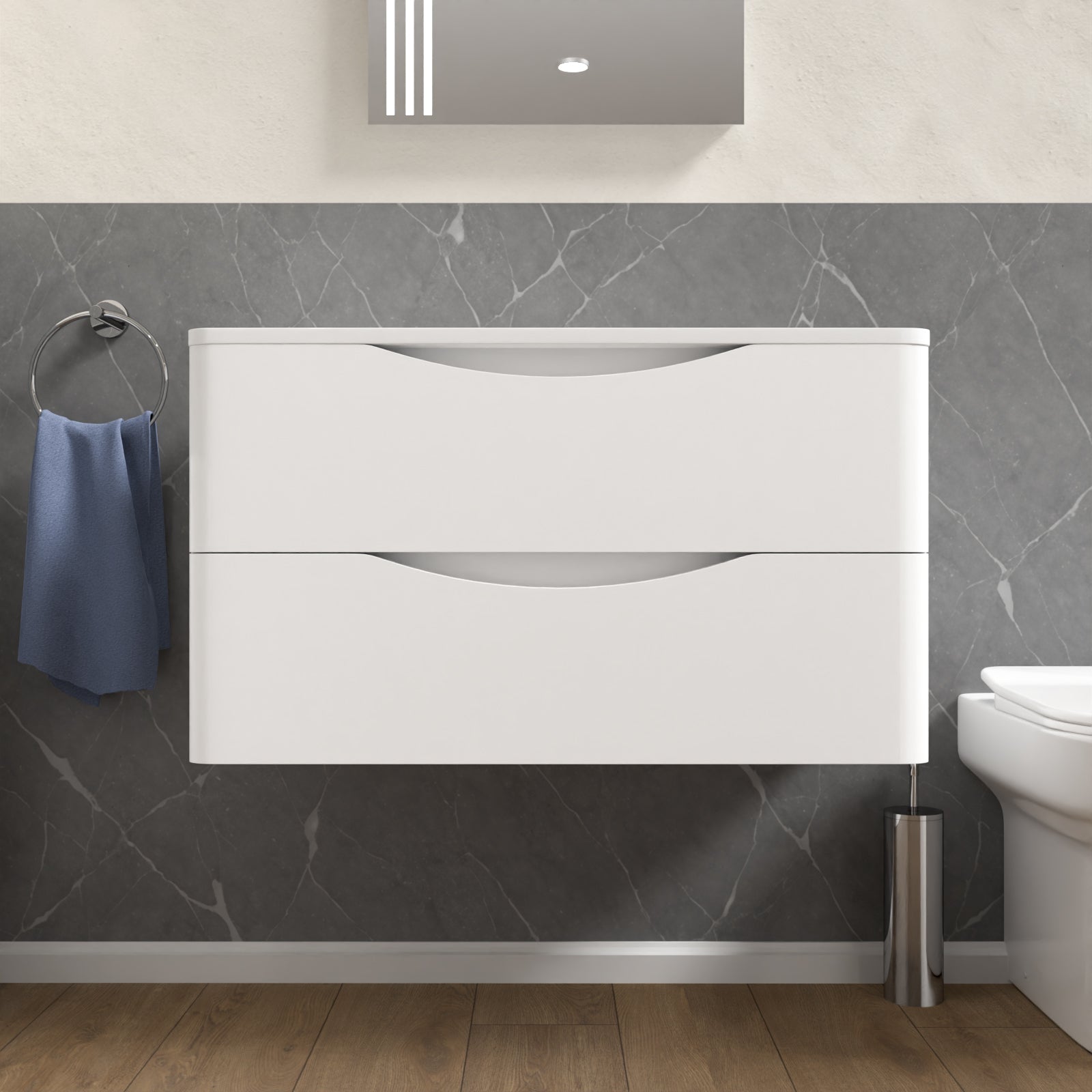 Merton White 800mm Bathroom Wall Hung Vanity With Worktop