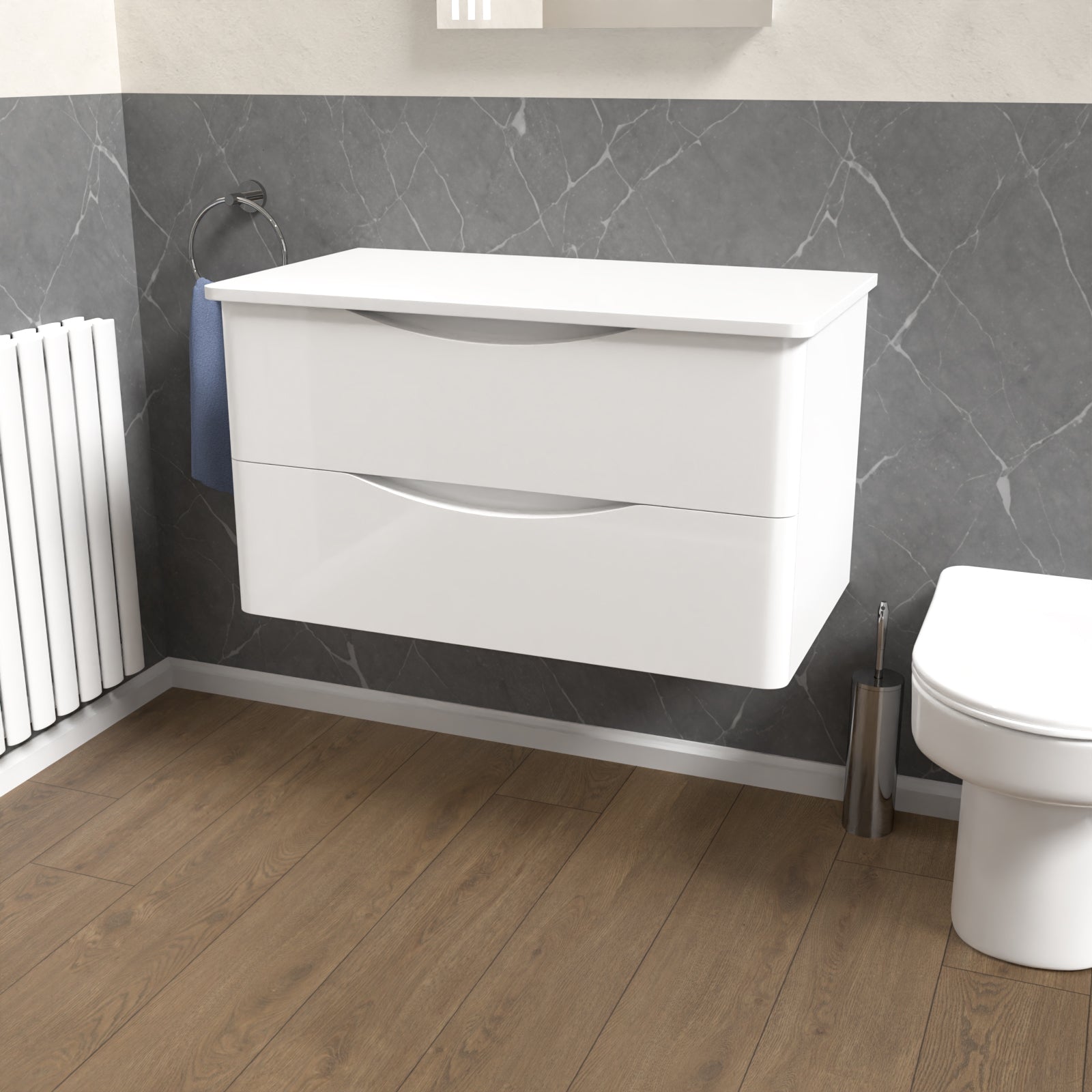 Merton White 800mm Bathroom Wall Hung Vanity With Worktop