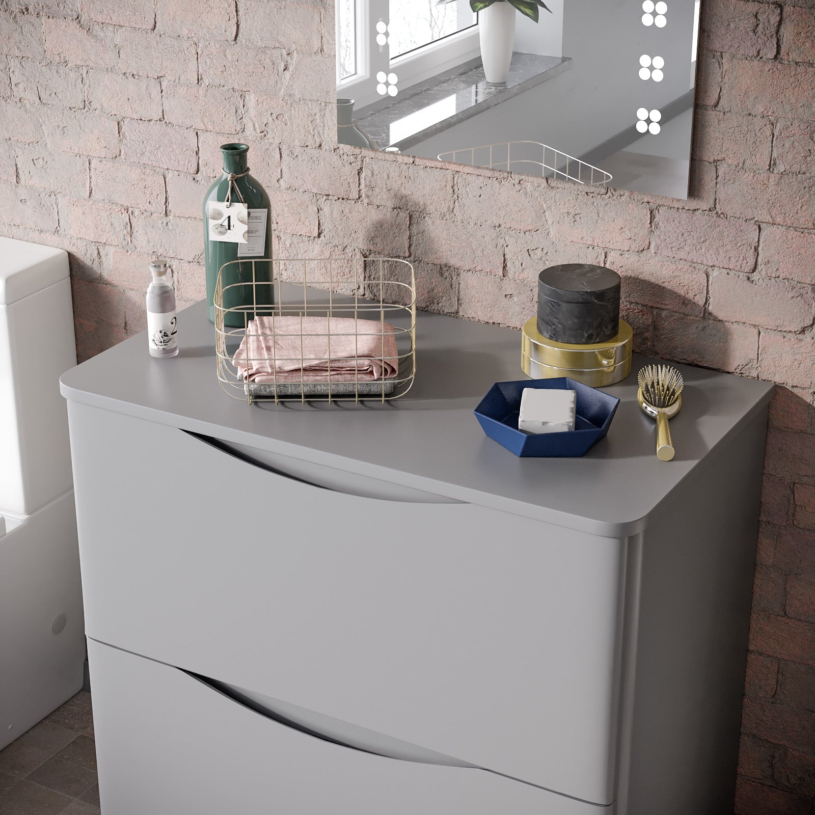 Merton 800mm Matte Grey Round Corner MDF Bathroom Worktop For Vanity Cabinet