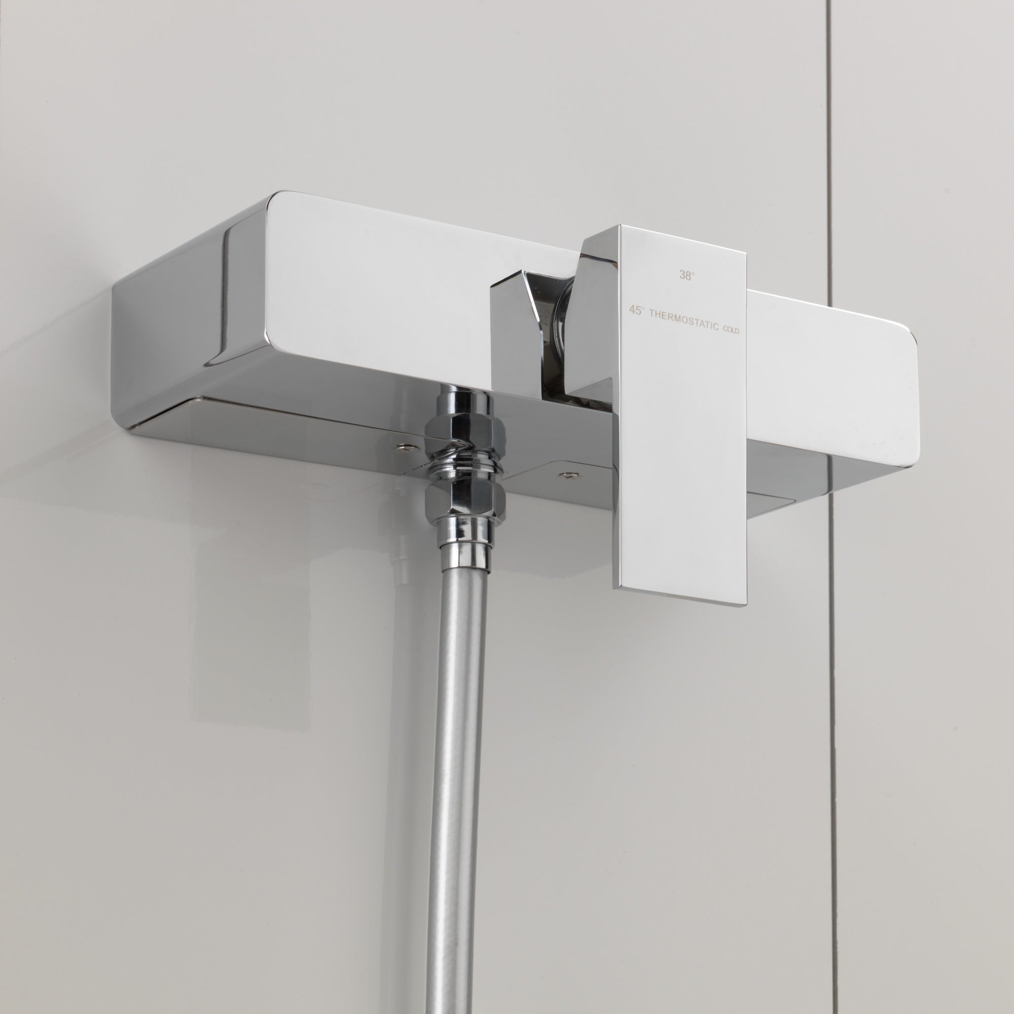 Cool Touch Thermostatic Square Chrome Wall Mounted Exposed Shower Mixer Valve