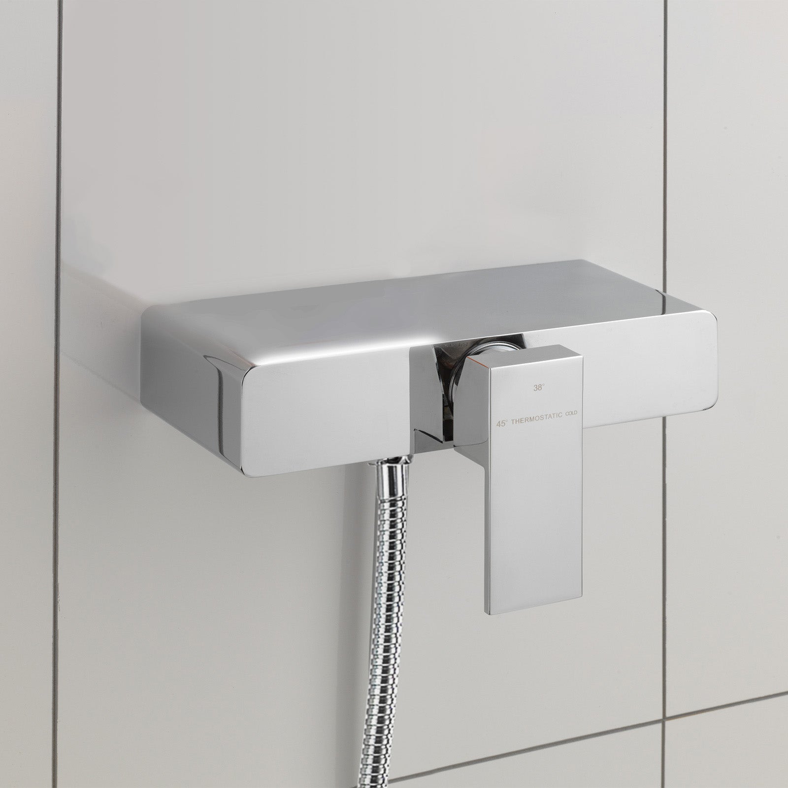 Cool Touch Thermostatic Square Chrome Wall Mounted Exposed Shower Mixer Valve