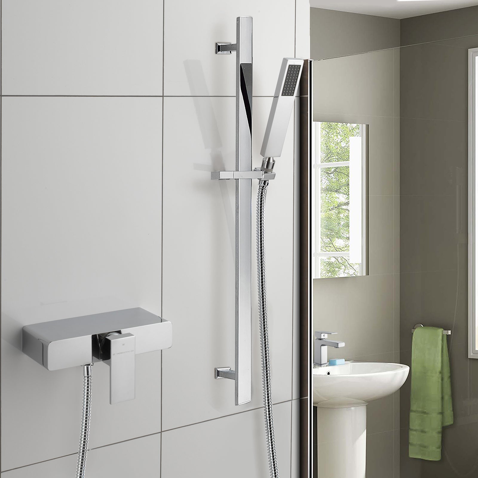 Bathroom Slider Rail Kit & Concealed Thermostatic Shower Valve Mixer