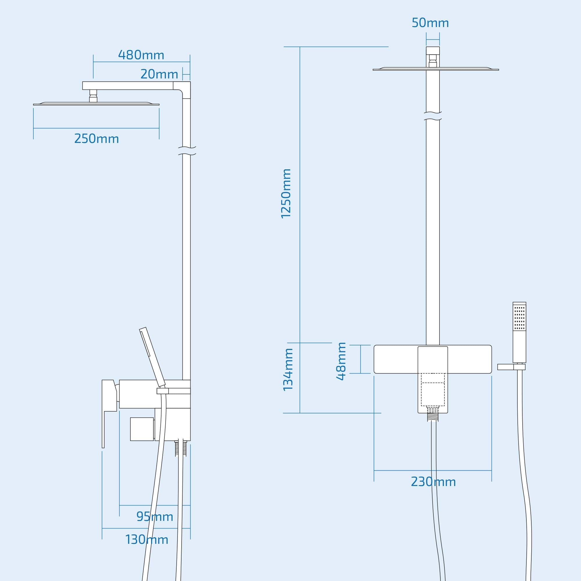 Purina Ultra Thin Modern Bathroom Chrome Square Head Cool Touch Shower