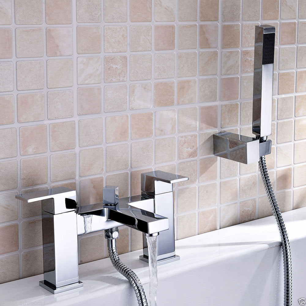 Brayton Contemporary Square Bath Shower Mixer And Basin Mono Mixer Tap Set