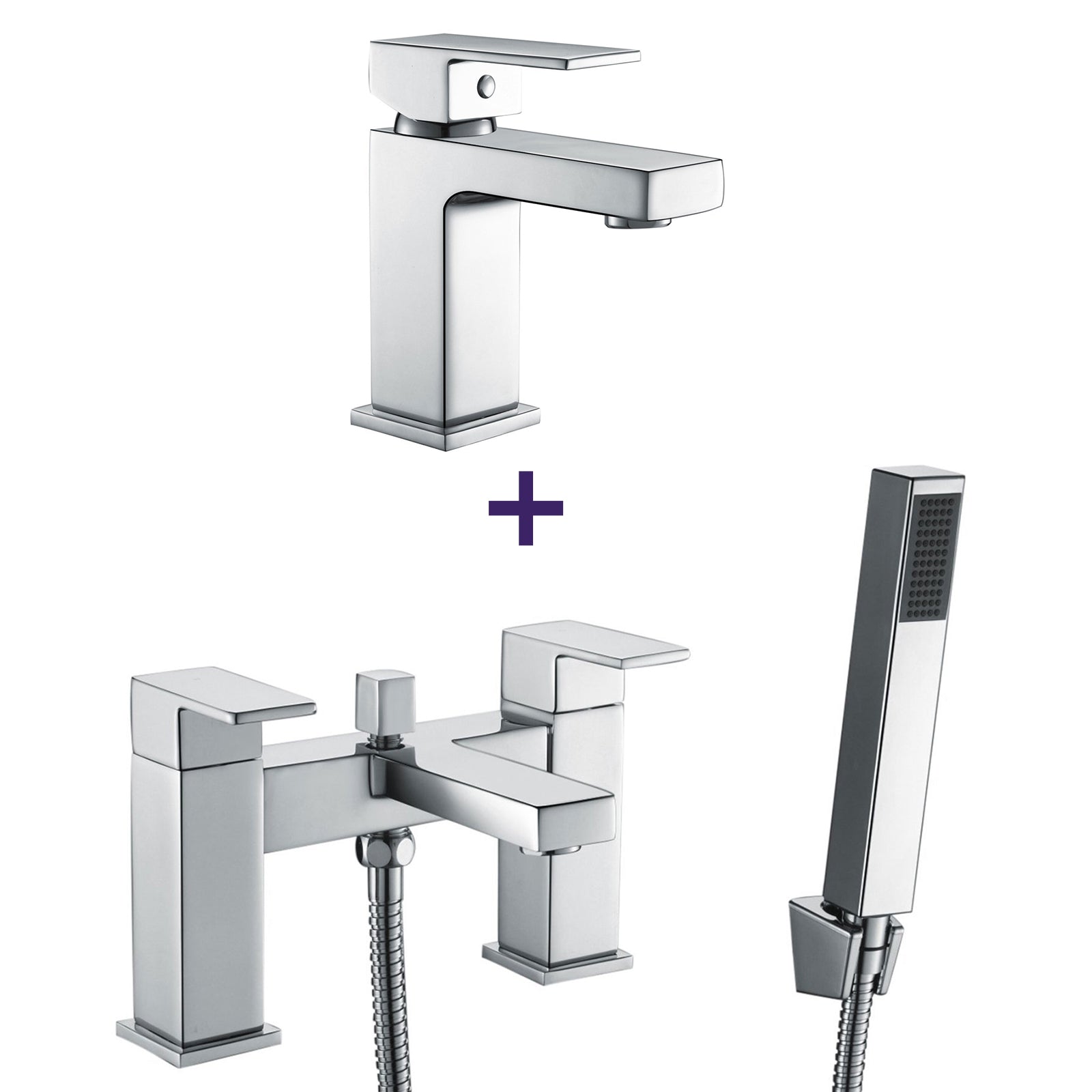 Brayton Contemporary Square Bath Shower Mixer And Basin Mono Mixer Tap Set