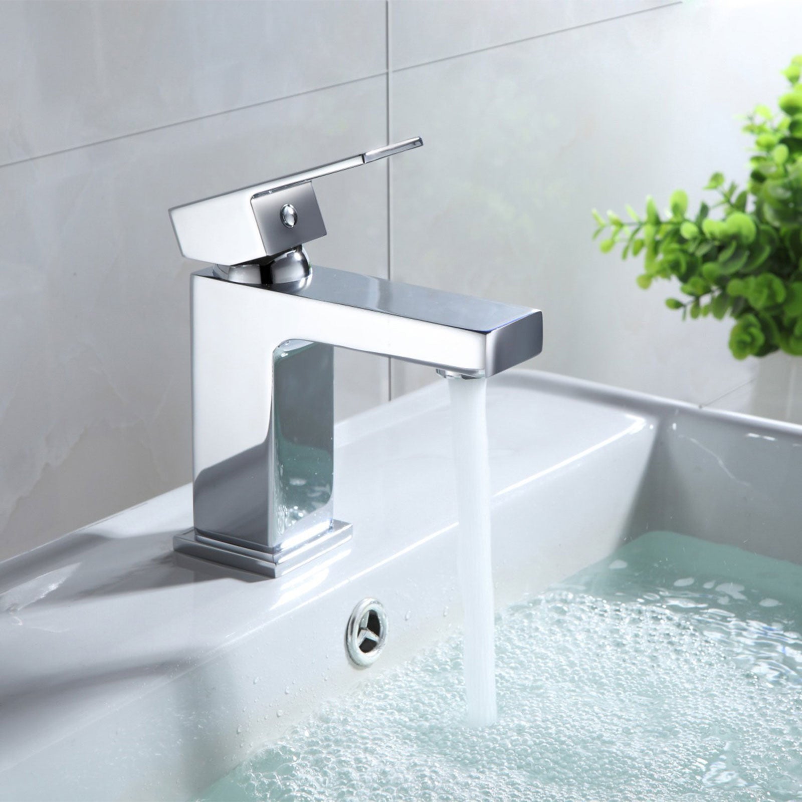 Brayton Contemporary Square Bath Shower Mixer And Basin Mono Mixer Tap Set